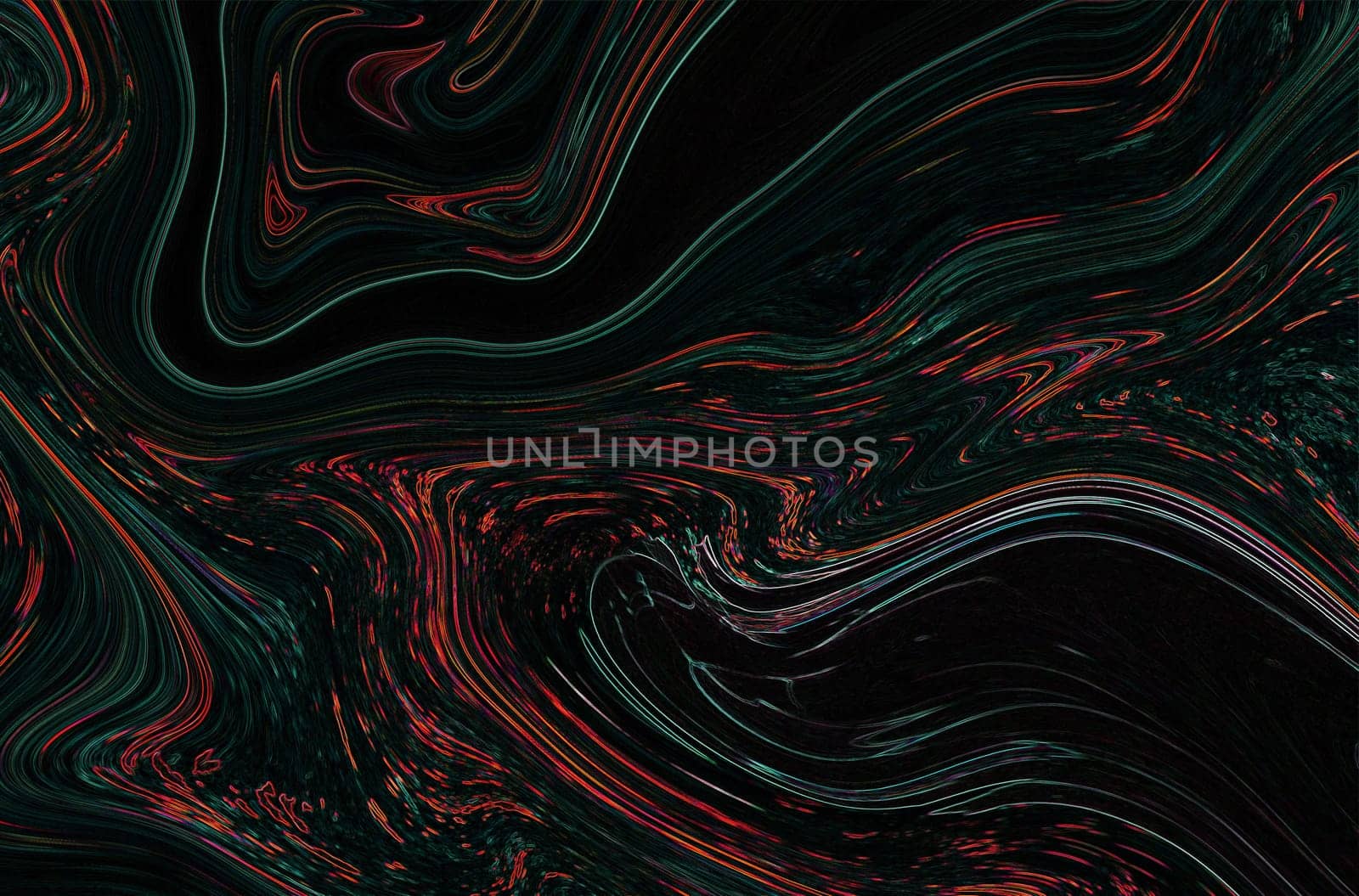 Abstract colorful image with a wavy curved pattern on a black background