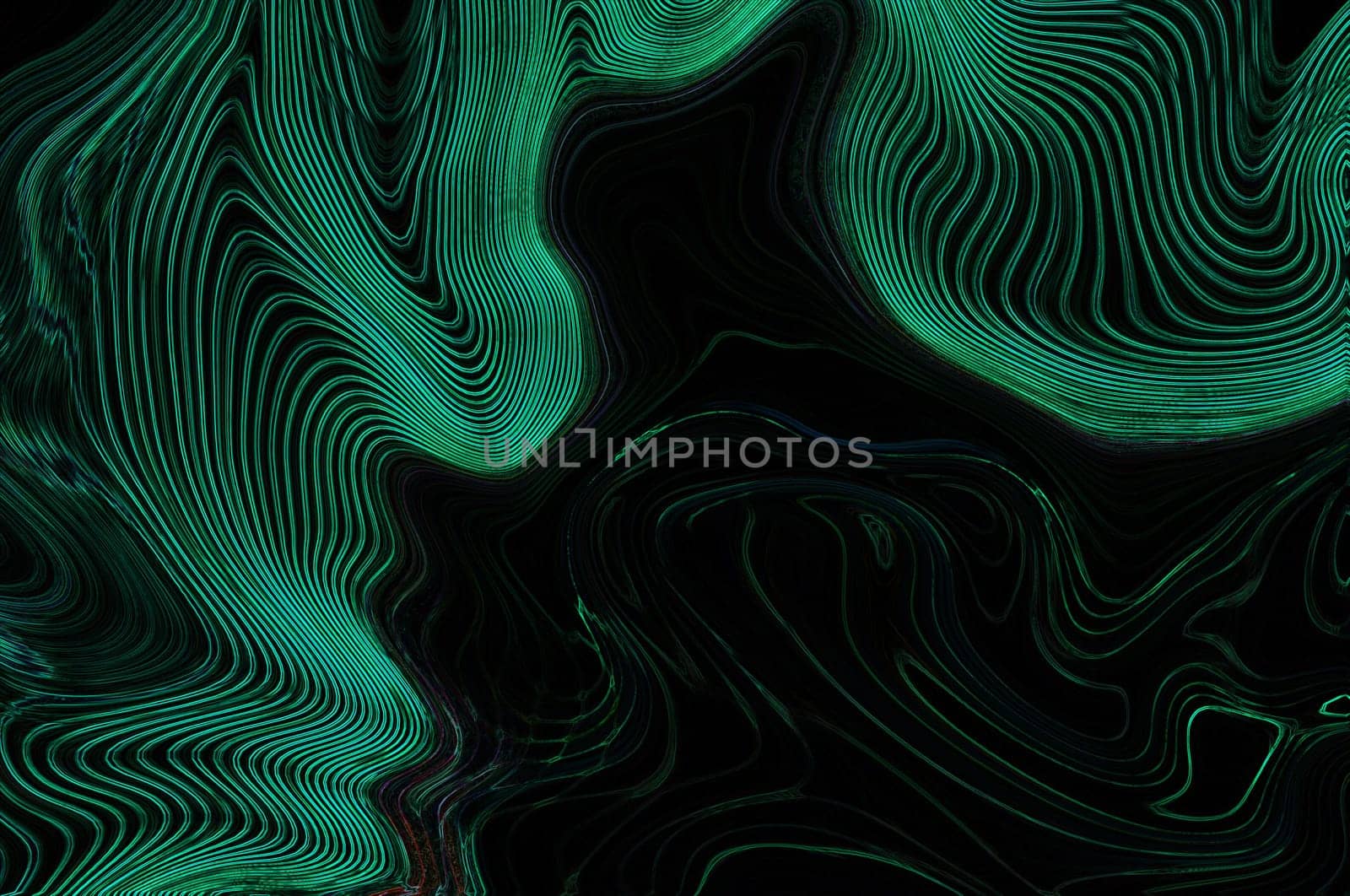 Abstract image with a green wavy pattern on a black background