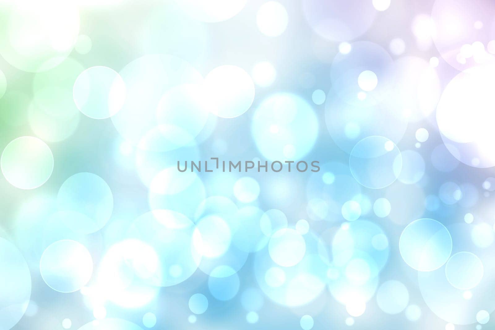 Abstract blurred fresh vivid spring summer light delicate pastel blue white green bokeh background texture with bright circular soft color lights. Beautiful backdrop illustration.