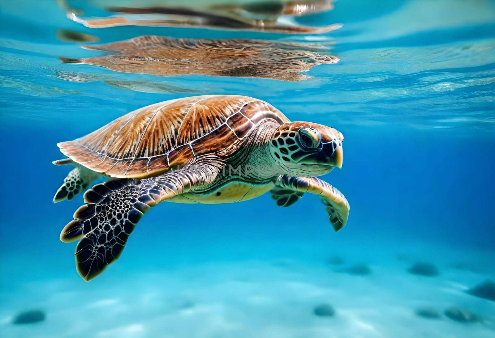 AI generated of a green sea turtle swimming in the ocean