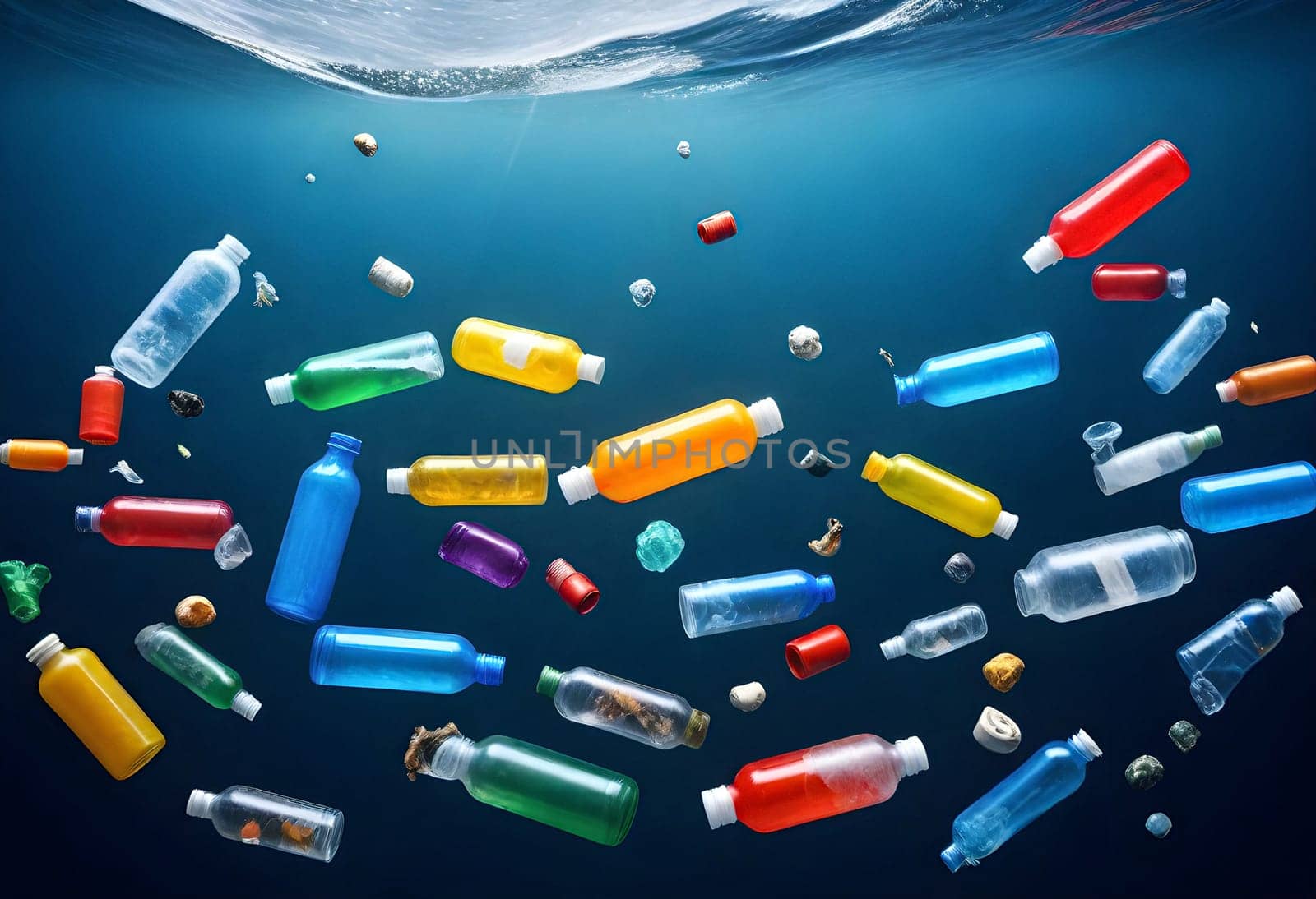 AI generated of plastic pollution in the ocean