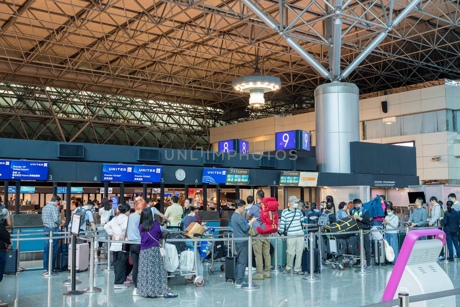 Taiwan 10 December 2023: Interior of Taoyuan airport in Taiwan