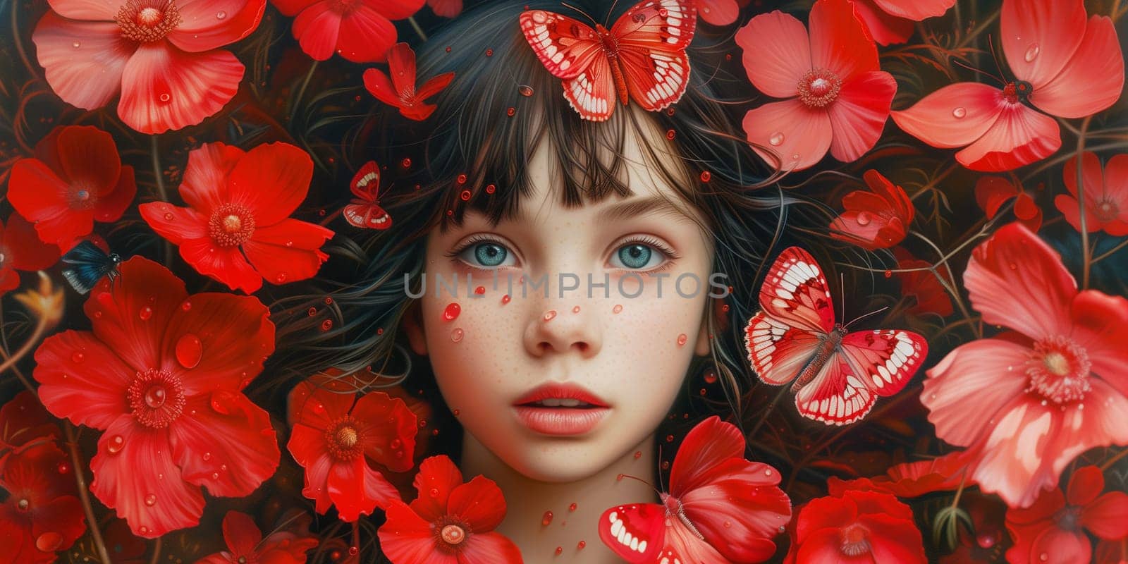 Human mind with flowers, positive thinking, creative brain, self care and mental health concept, consciousness and spiritualty