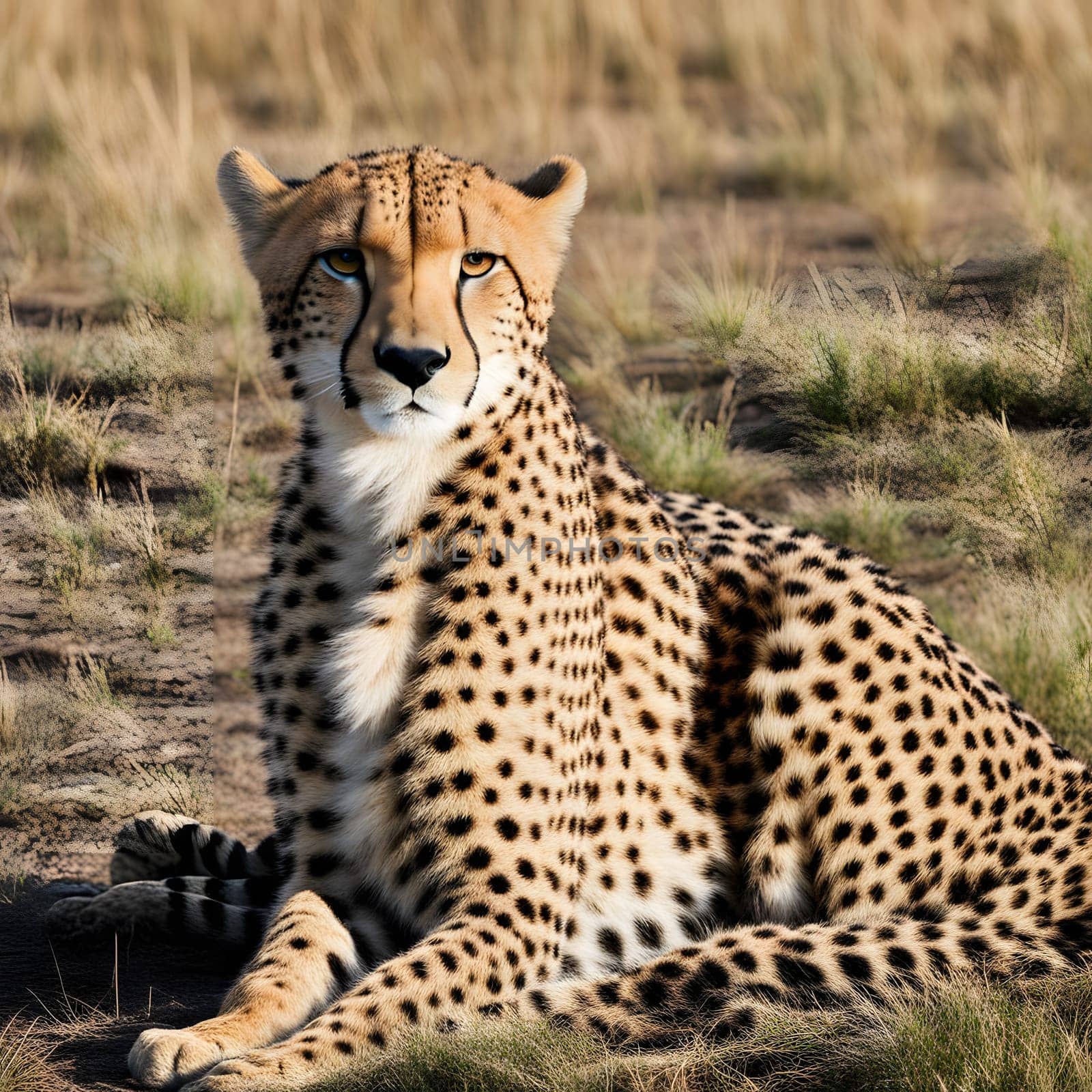 Cheetah lying in wait in the heat of the African savannah