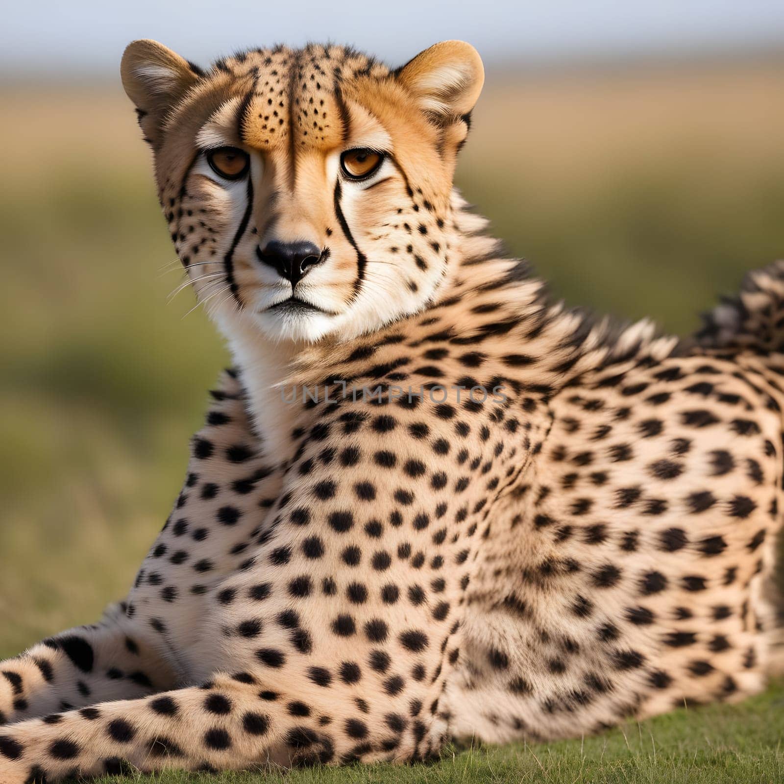 Cheetah lying in wait in the heat of the African savannah