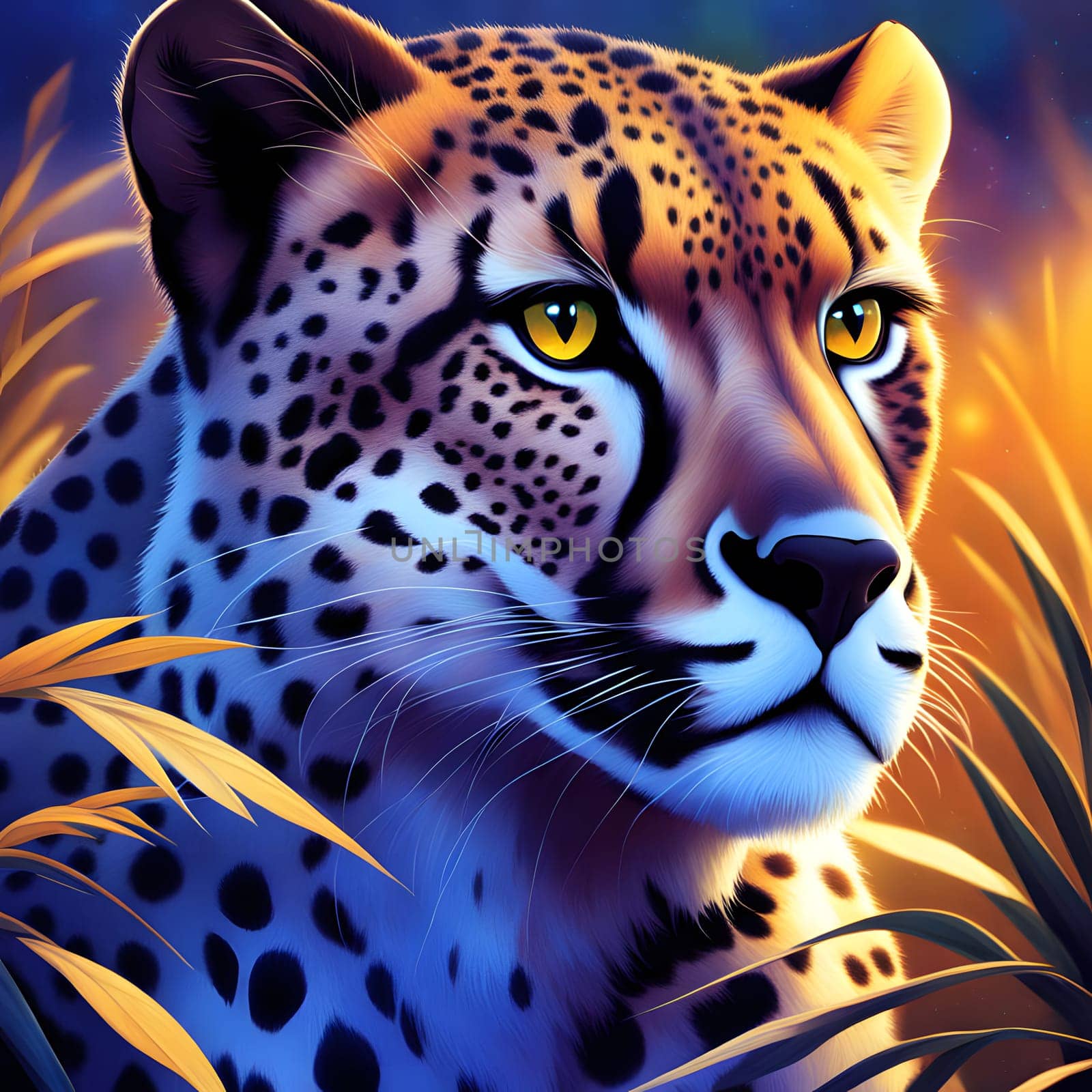Cheetah lying in wait in the heat of the African savannah