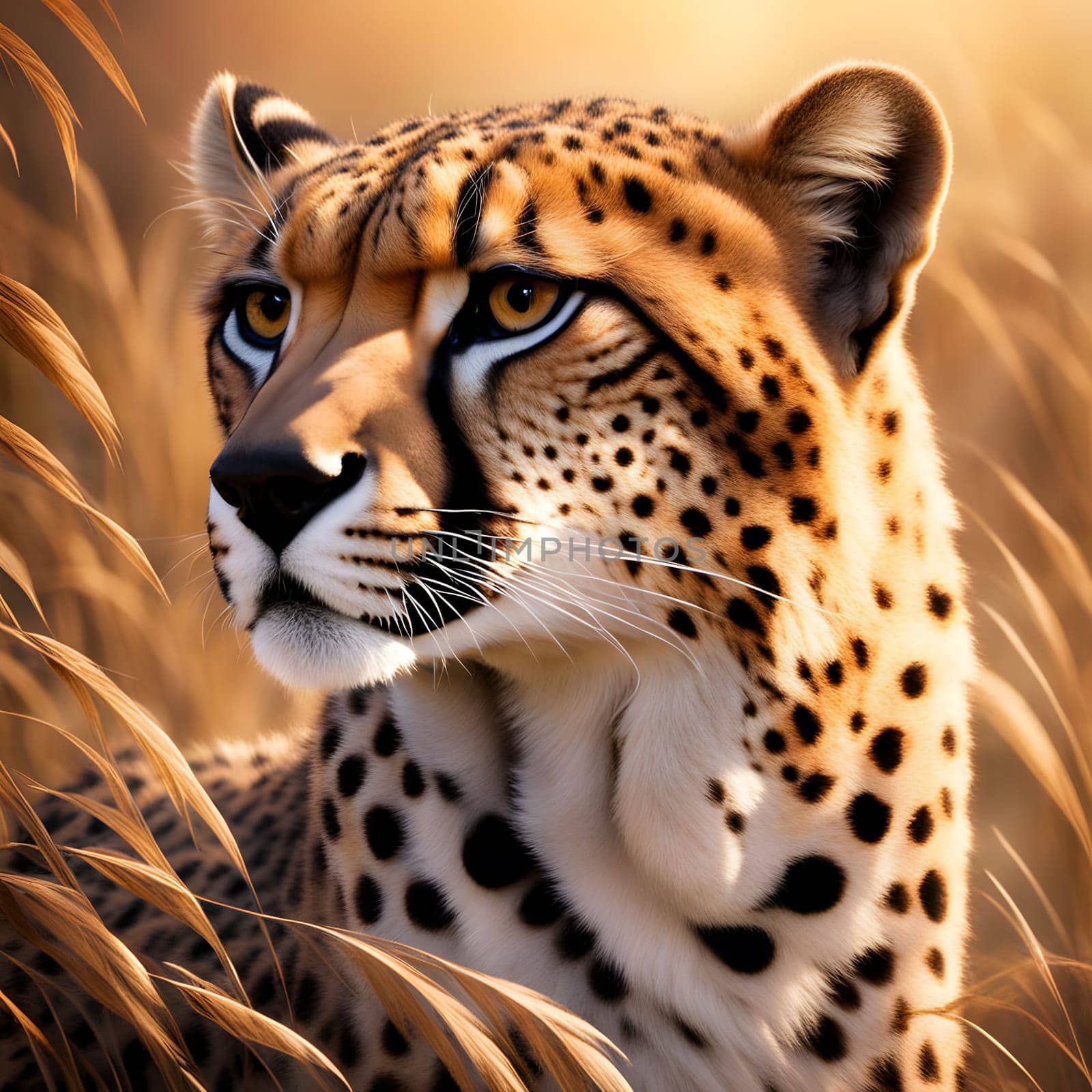 Cheetah lying in wait in the heat of the African savannah