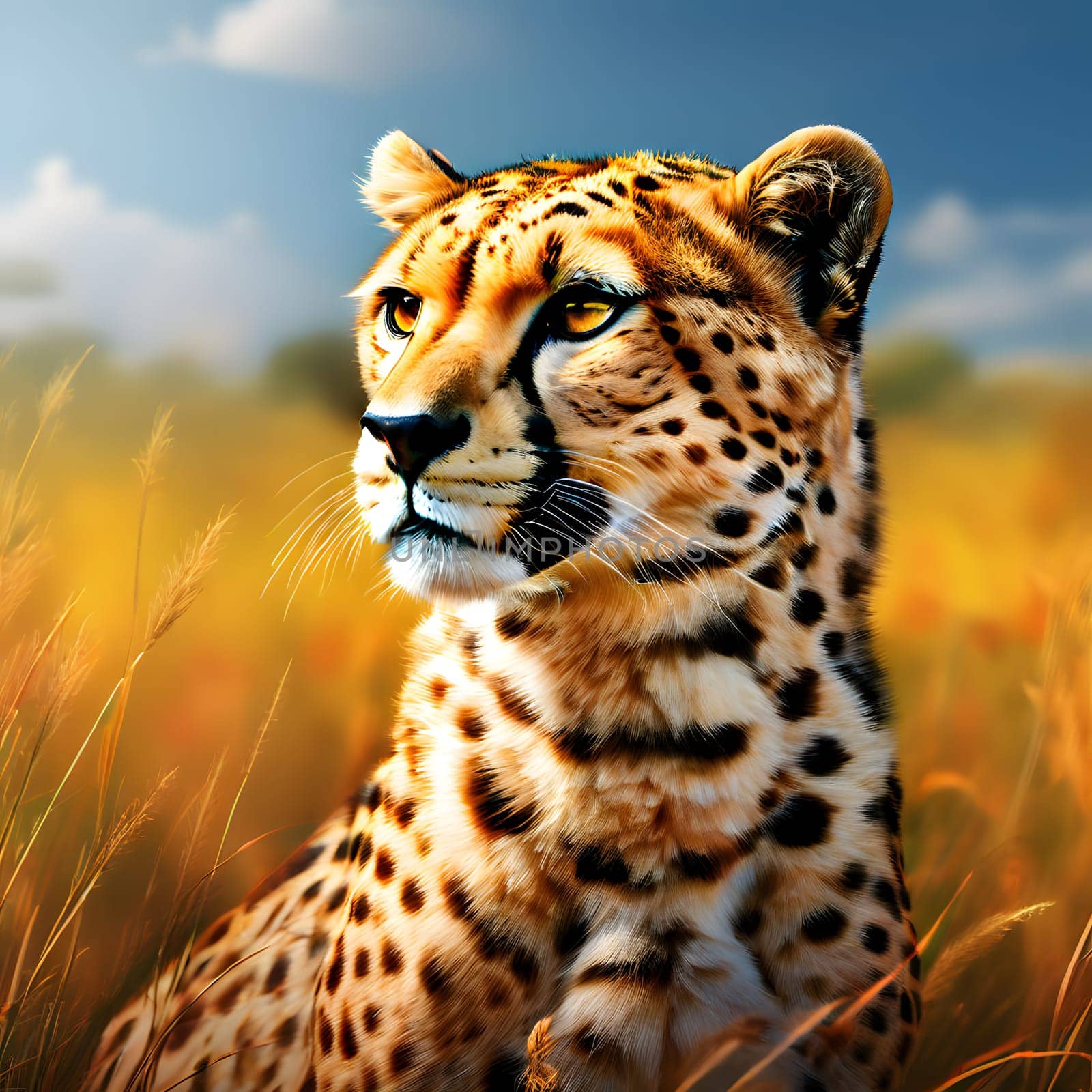 Cheetah lying in wait in the heat of the African savannah