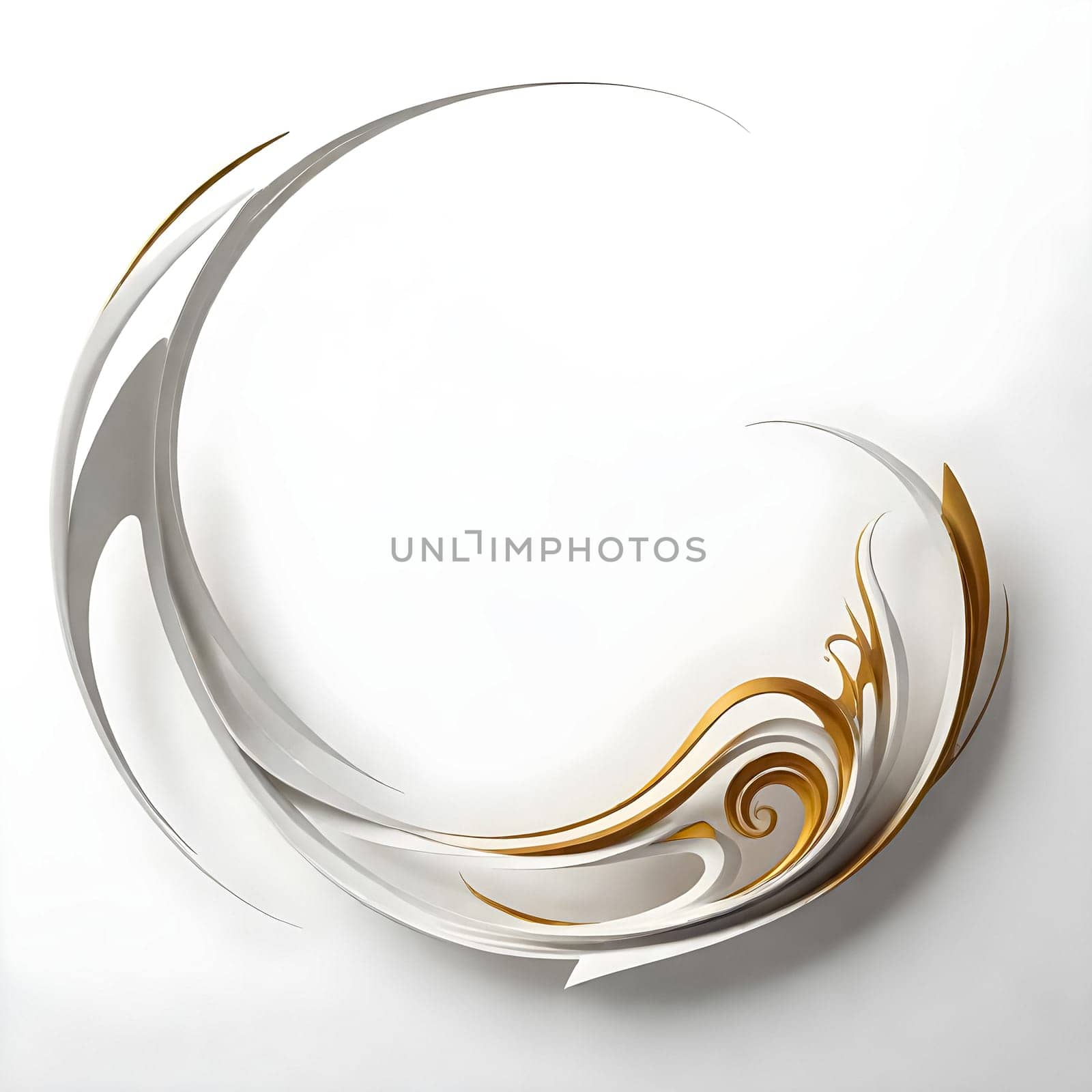 AI generated of a white and gold circular sculpture with swirls