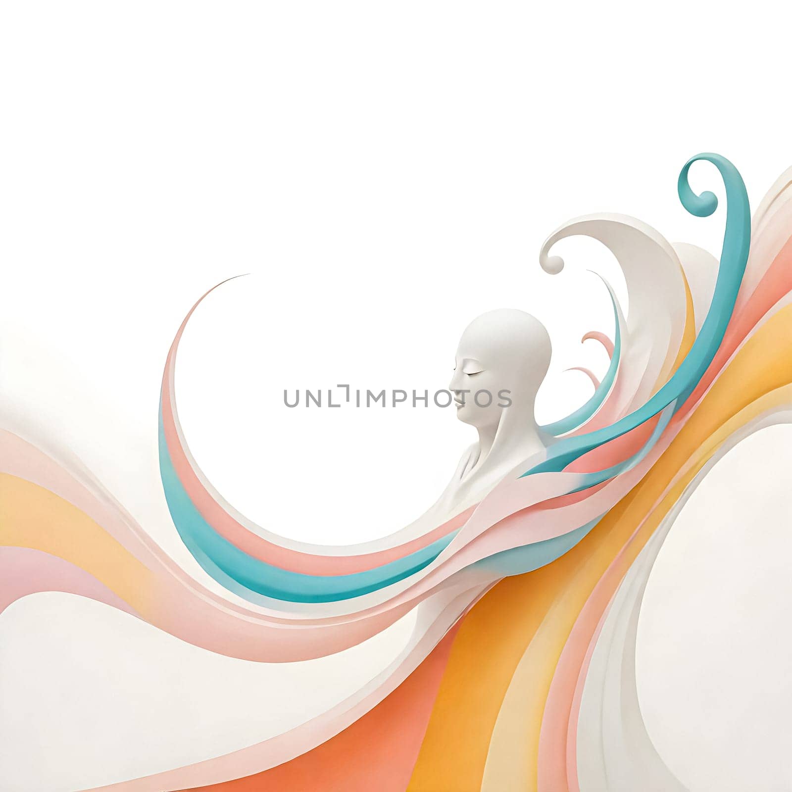 AI generated of a painting of a woman with a white head and a blue and orange swirl on it