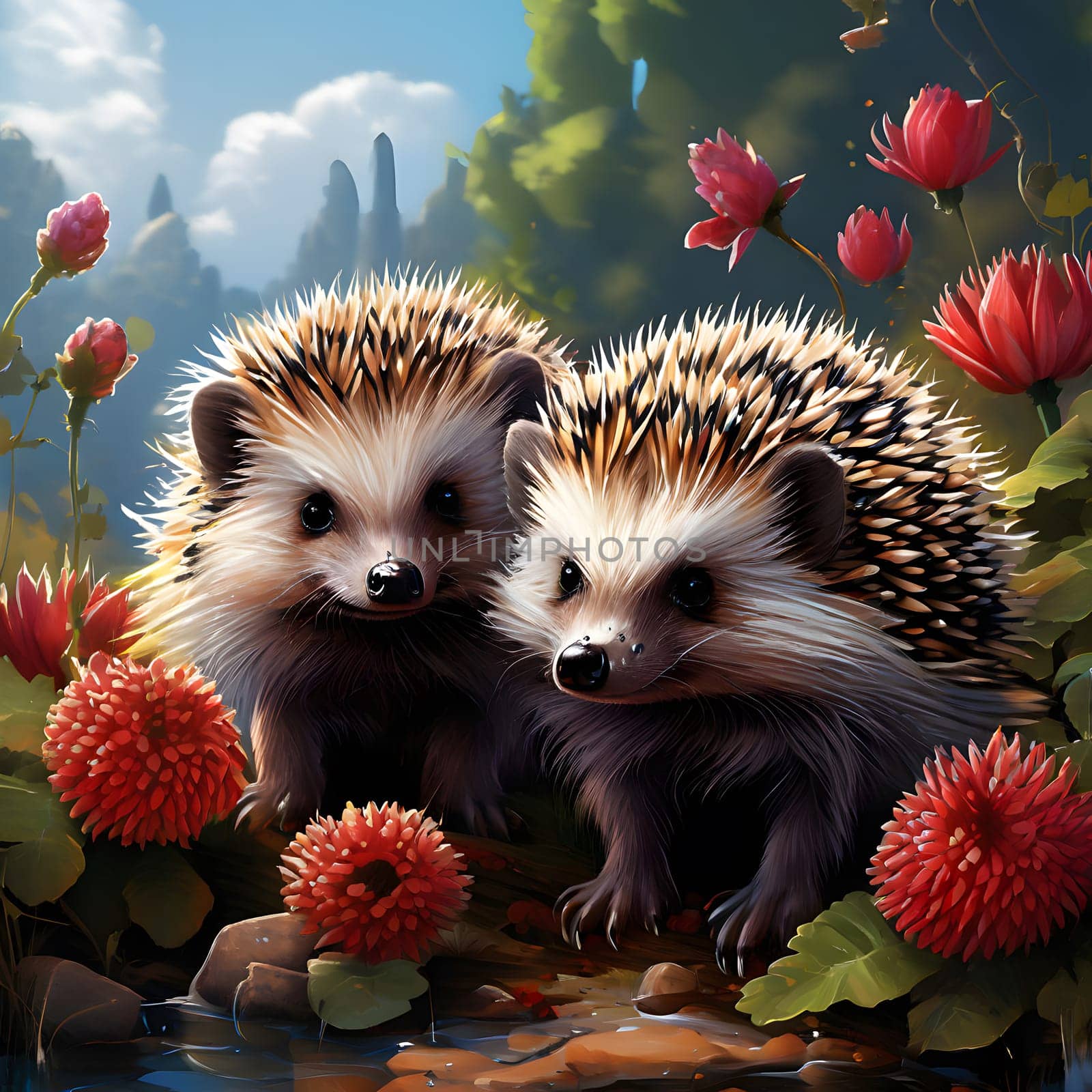 little cute hedgehogs with spikes, pointed noses and button eyes