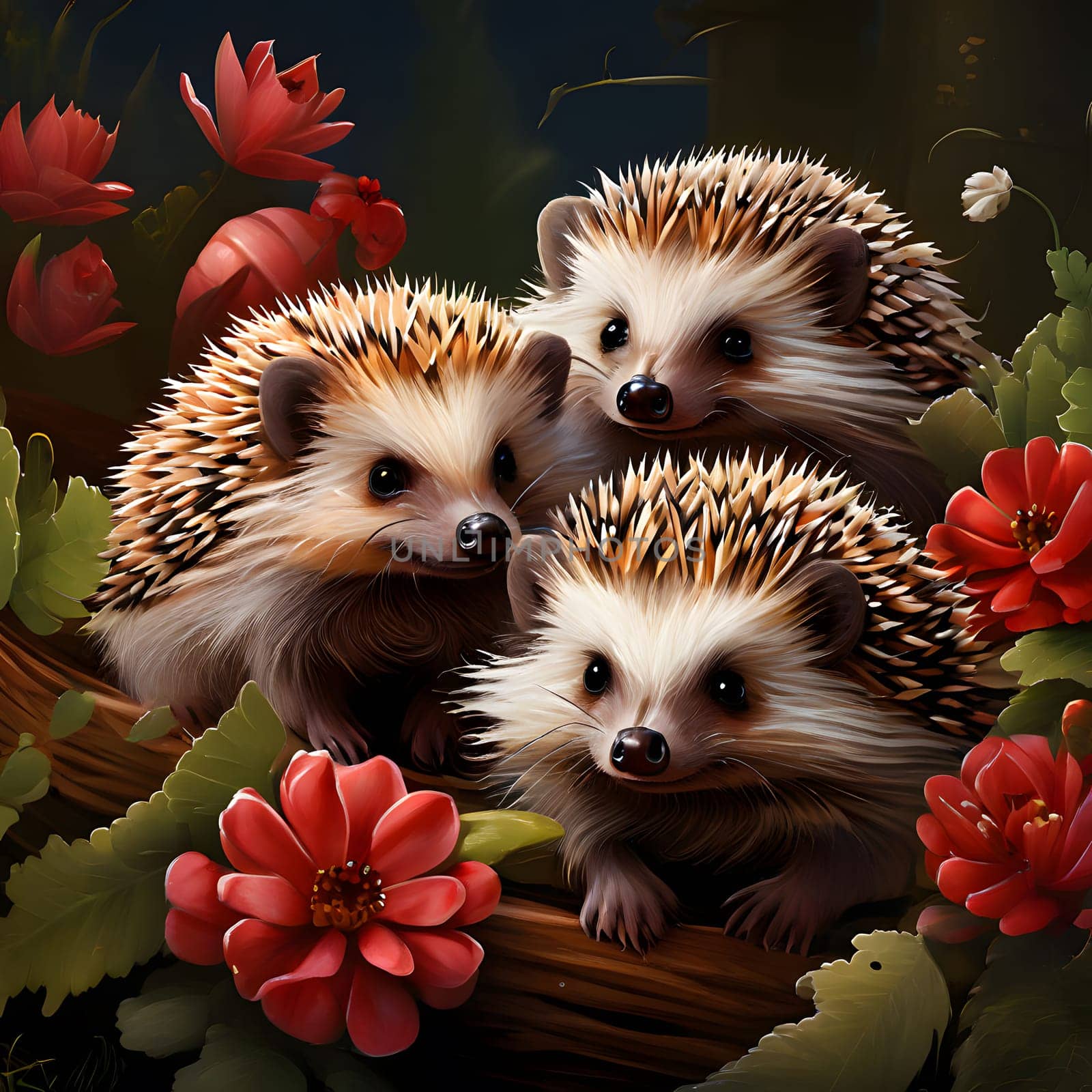little cute hedgehogs with spikes, pointed noses and button eyes