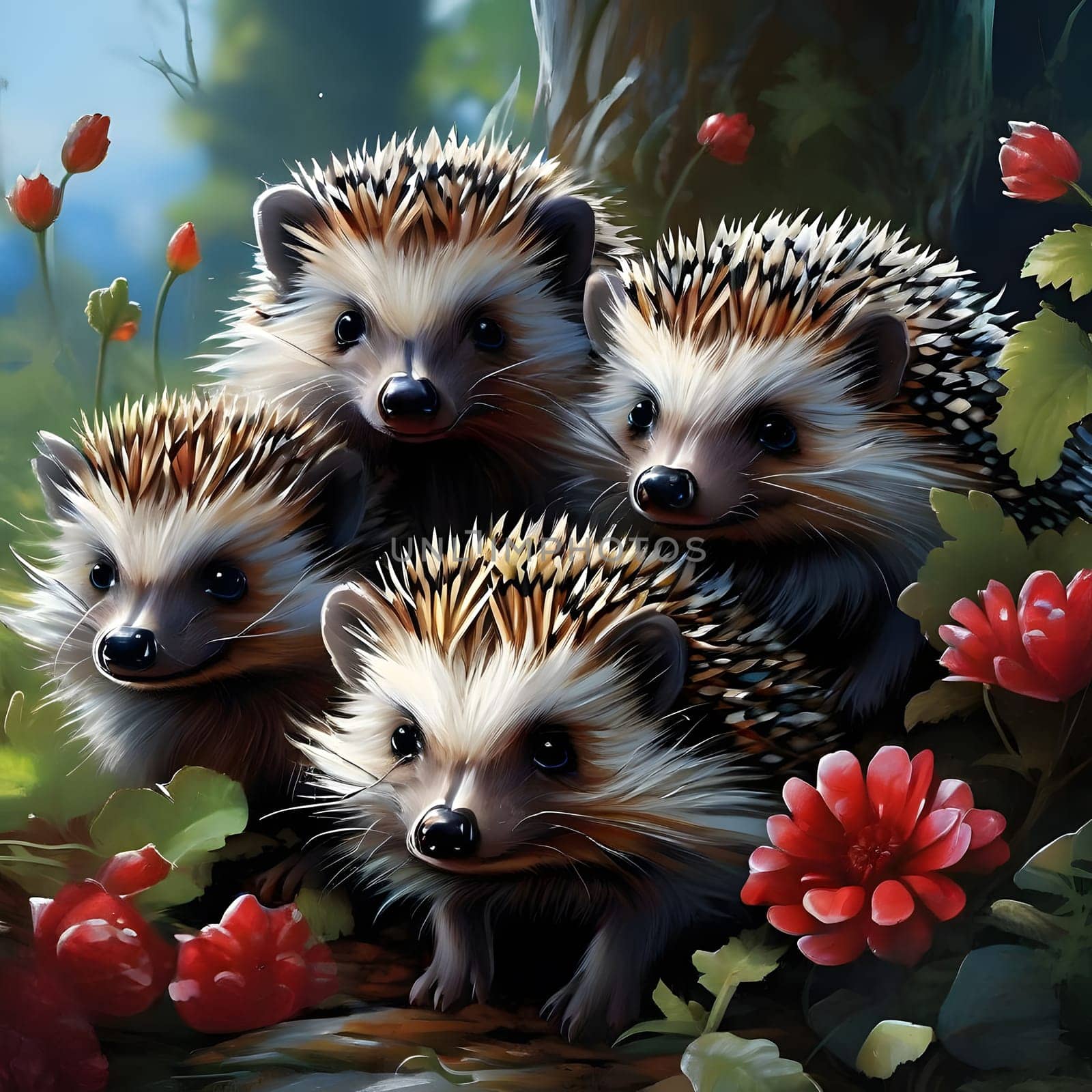 little cute hedgehogs with spikes, pointed noses and button eyes
