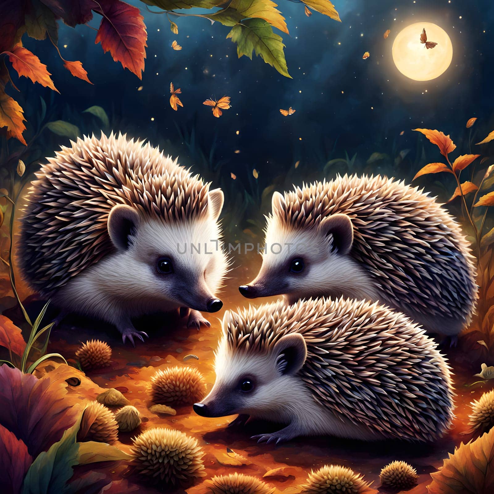 little cute hedgehogs with spikes, pointed noses and button eyes