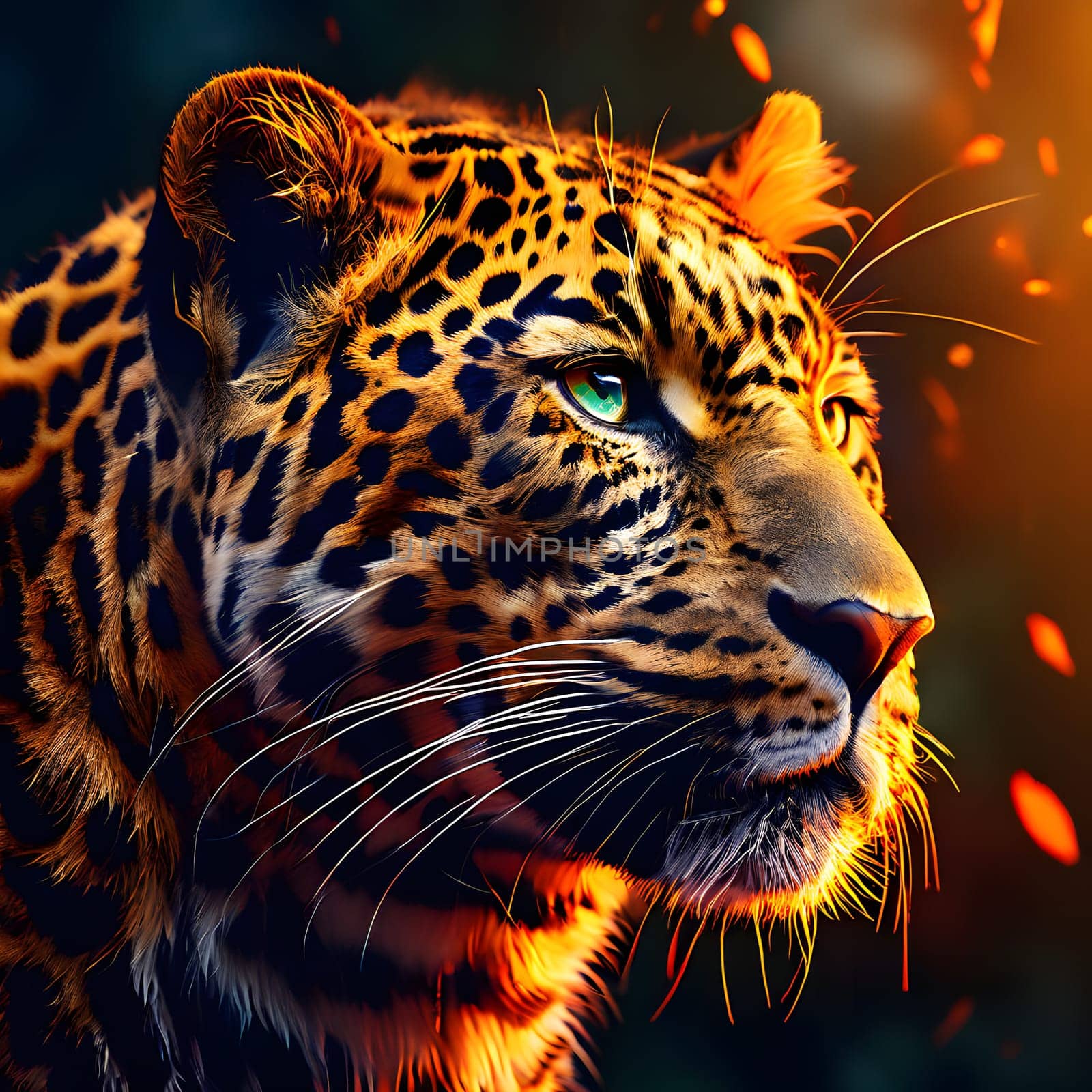 Leopard lying in wait in the heat of the African savannah