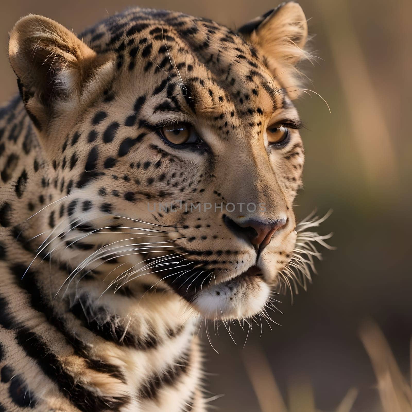 Leopard lying in wait in the heat of the African savannah
