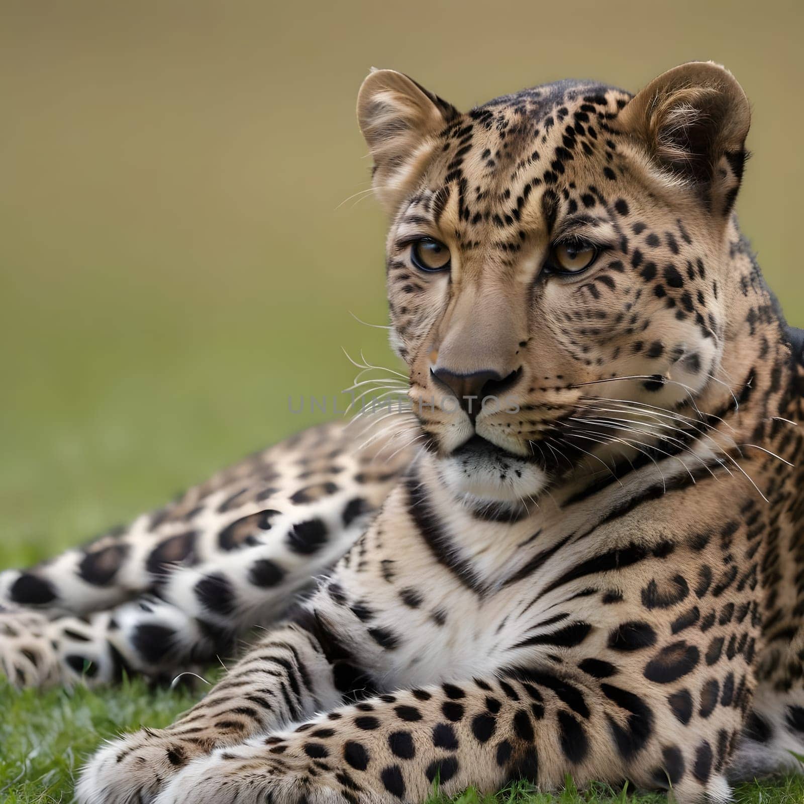 Leopard lying in wait in the heat of the African savannah