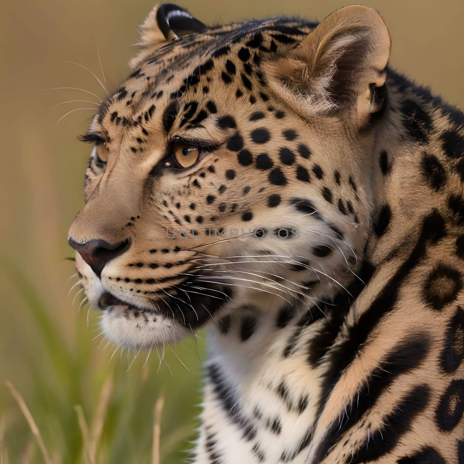 Leopard lying in wait in the heat of the African savannah