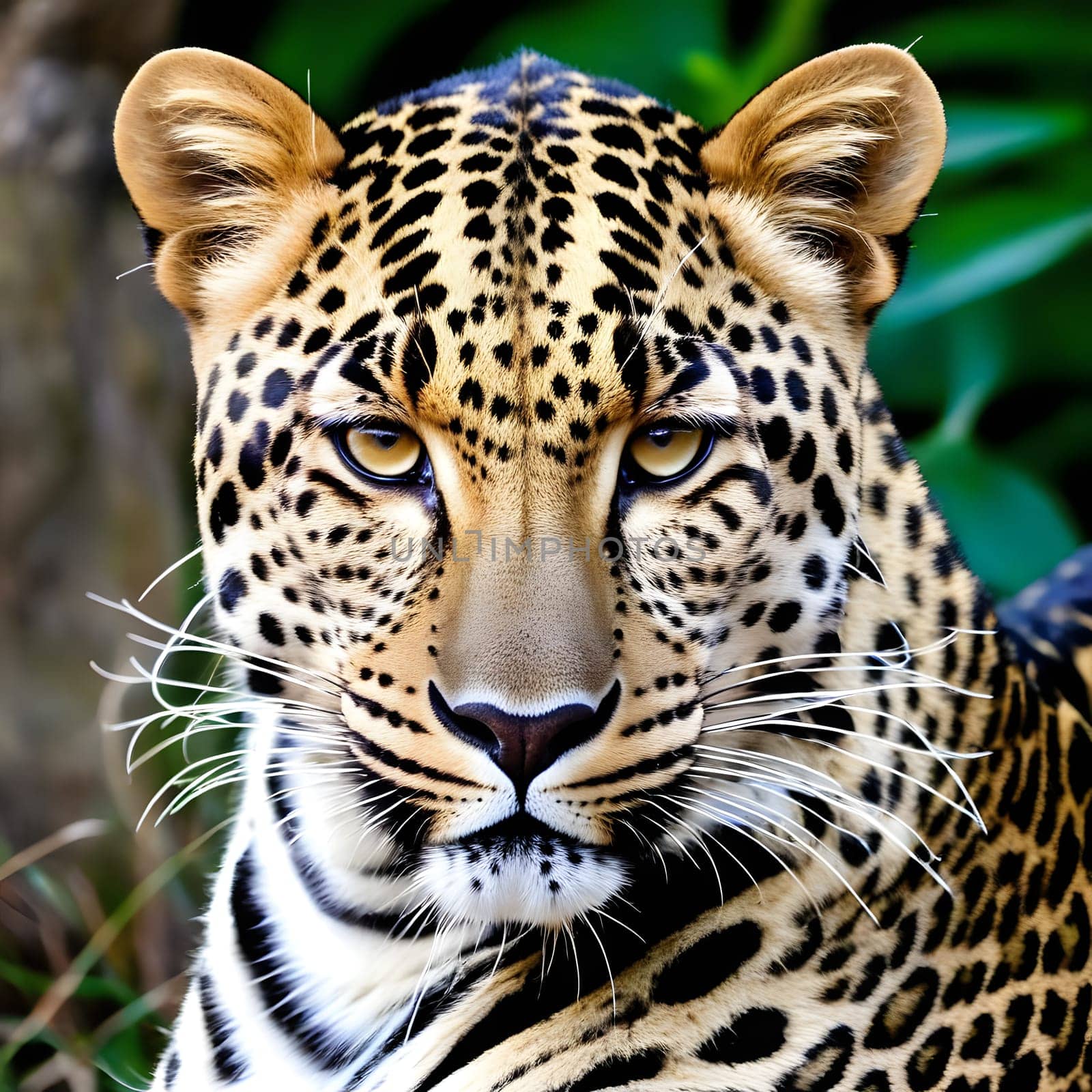 Leopard lying in wait in the heat of the African savannah