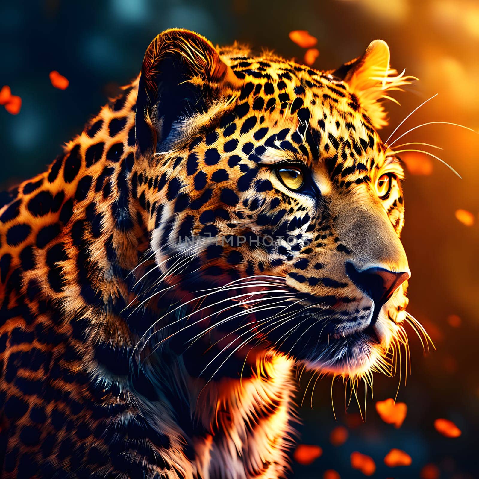 Leopard lying in wait in the heat of the African savannah