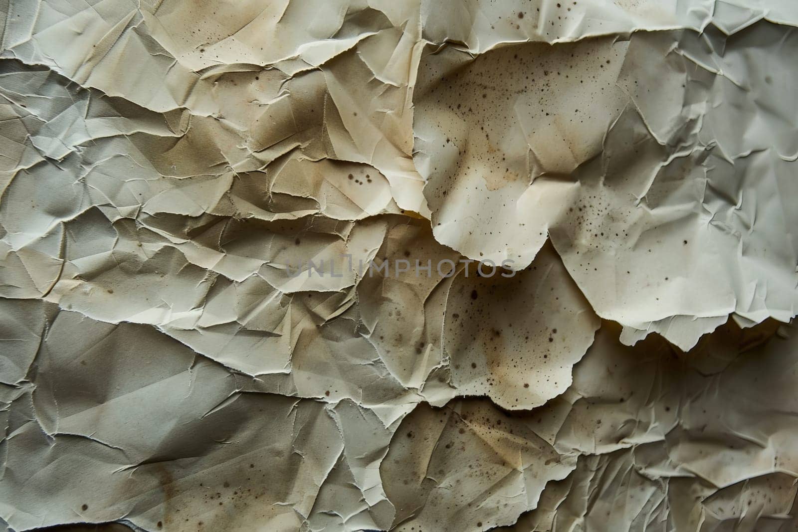 A detailed close-up of a piece of paper plastered on a textured wall, showcasing its intricate patterns and delicate qualities.