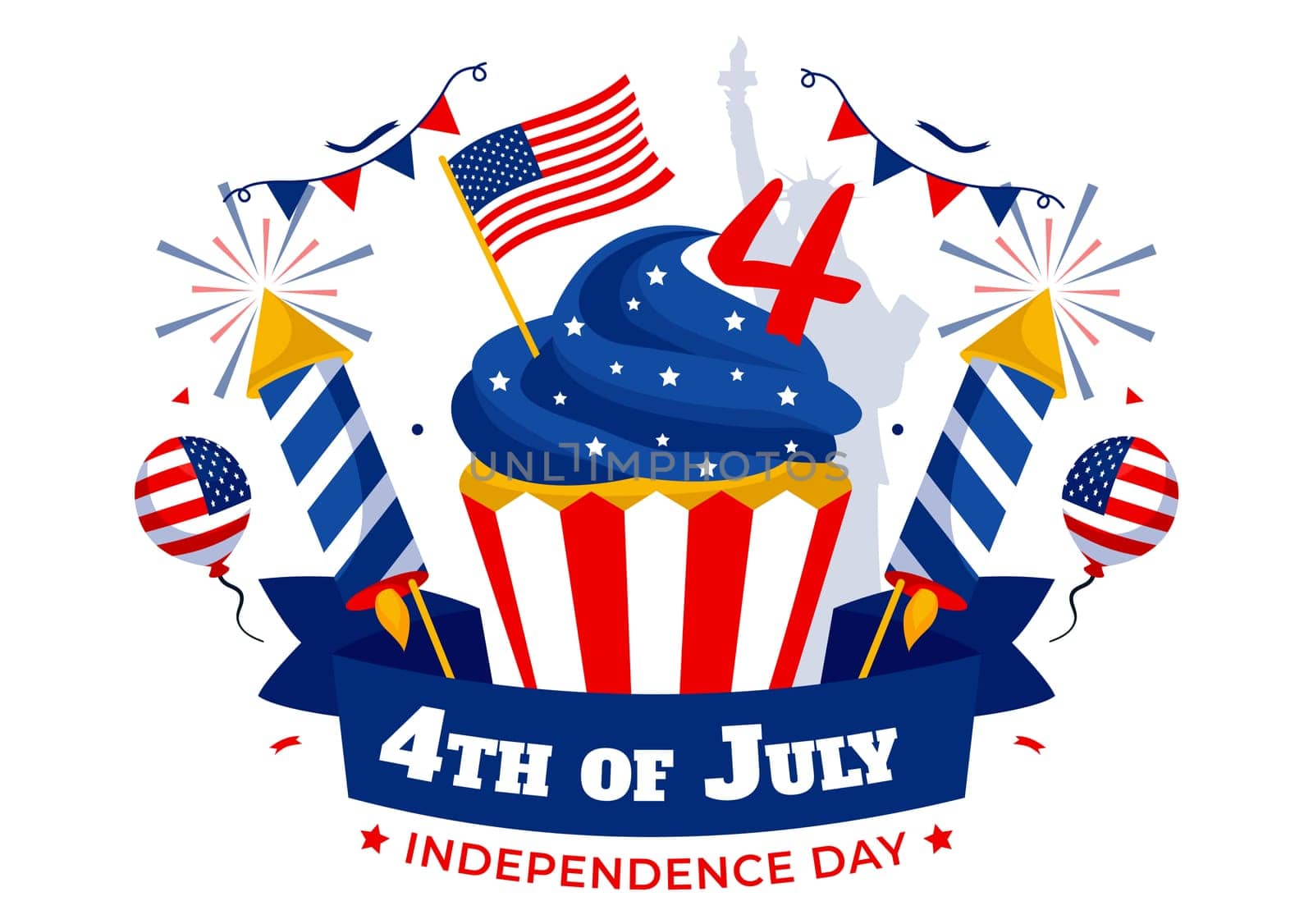 4th of July Happy Independence Day USA Vector Illustration with American Flag and Balloons in Flat National Holiday Cartoon Background Design