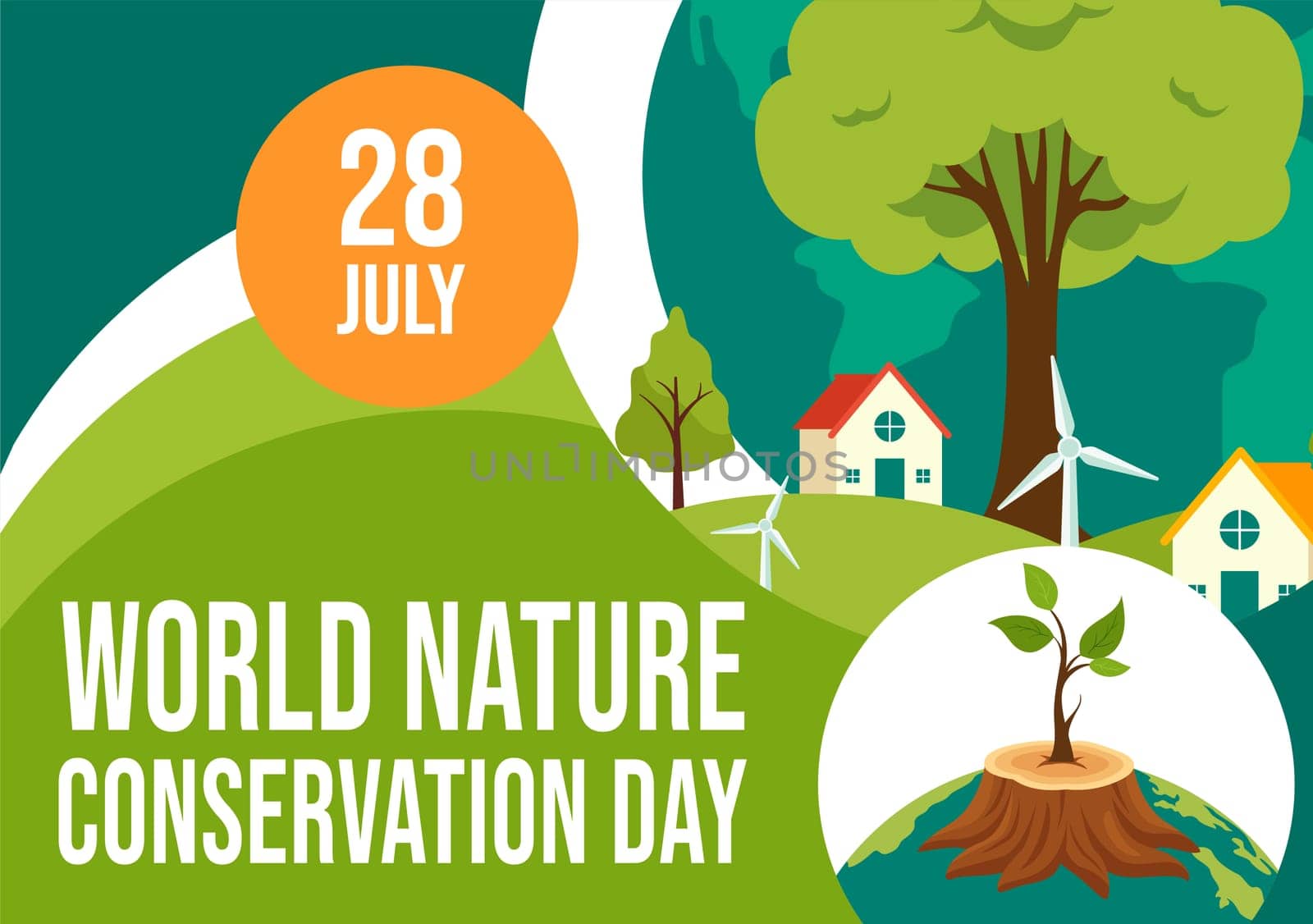Nature Conservation Day Social Media Background Flat Cartoon Hand Drawn Templates Illustration