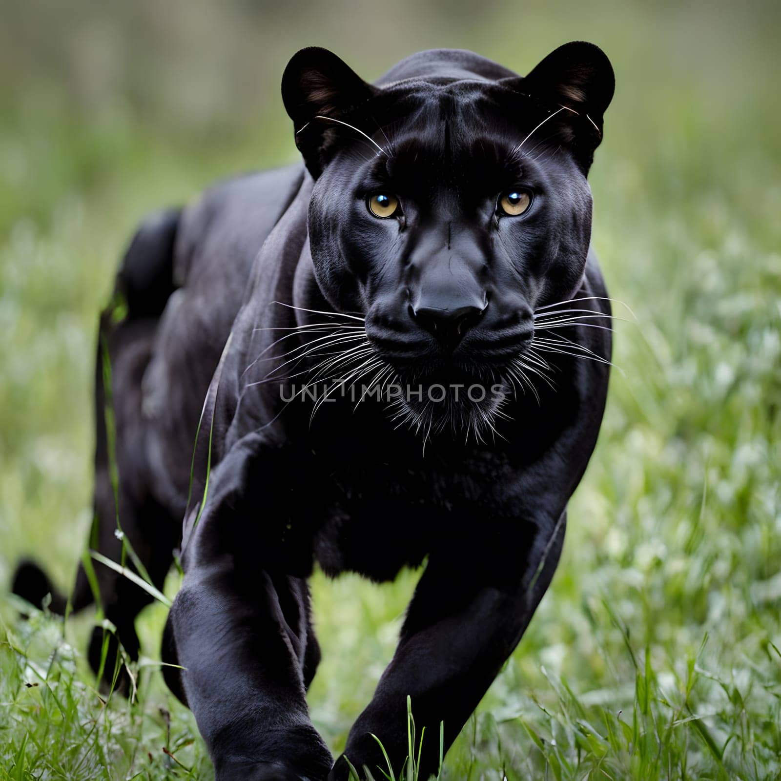 A black panther sneaks through the undergrowth looking for food