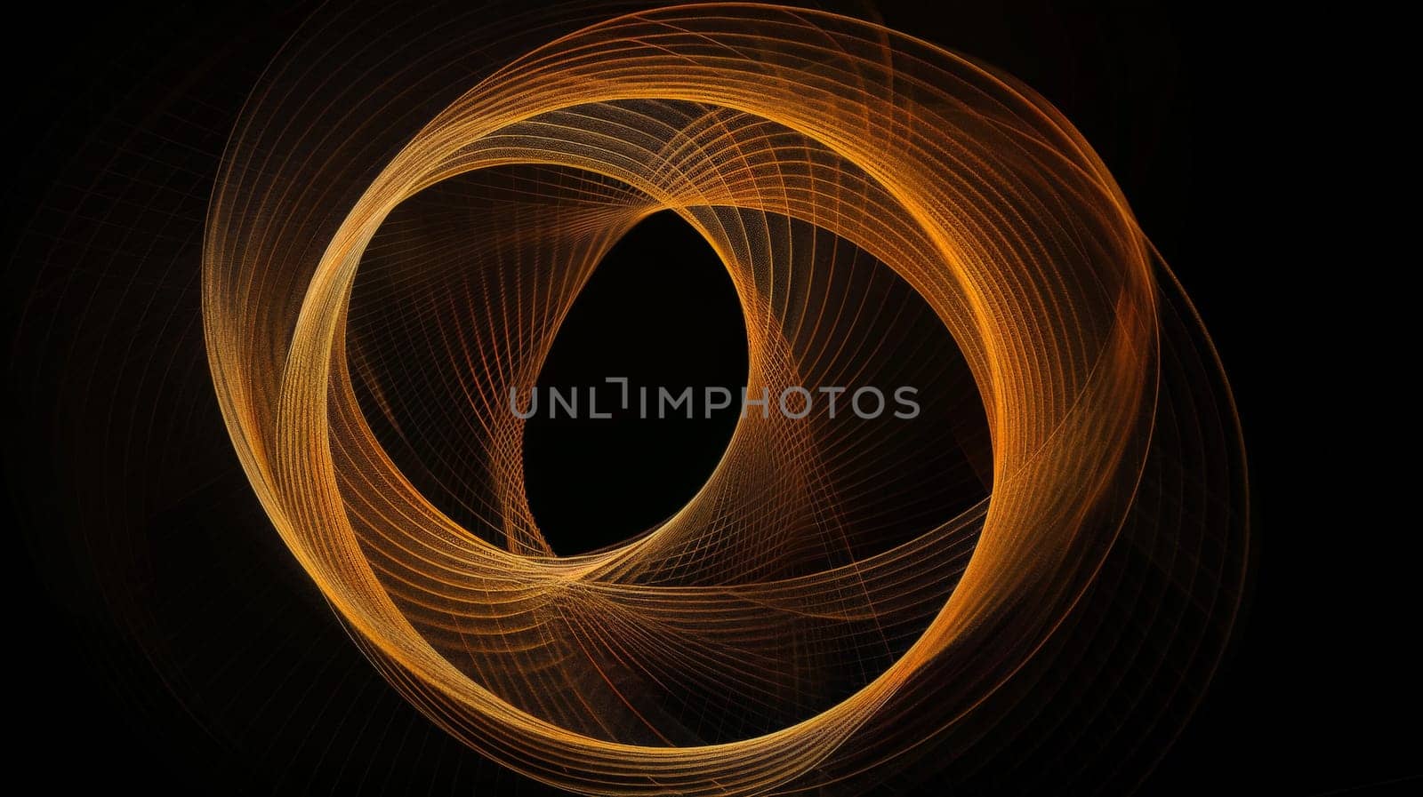 Immerse yourself in the dynamic energy of abstract circle lines, forming a vibrant orange wave against a stark black background. This vector illustration encapsulates the essence of technology, science, music, and modernity, offering a visual symphony of innovation and creativity.