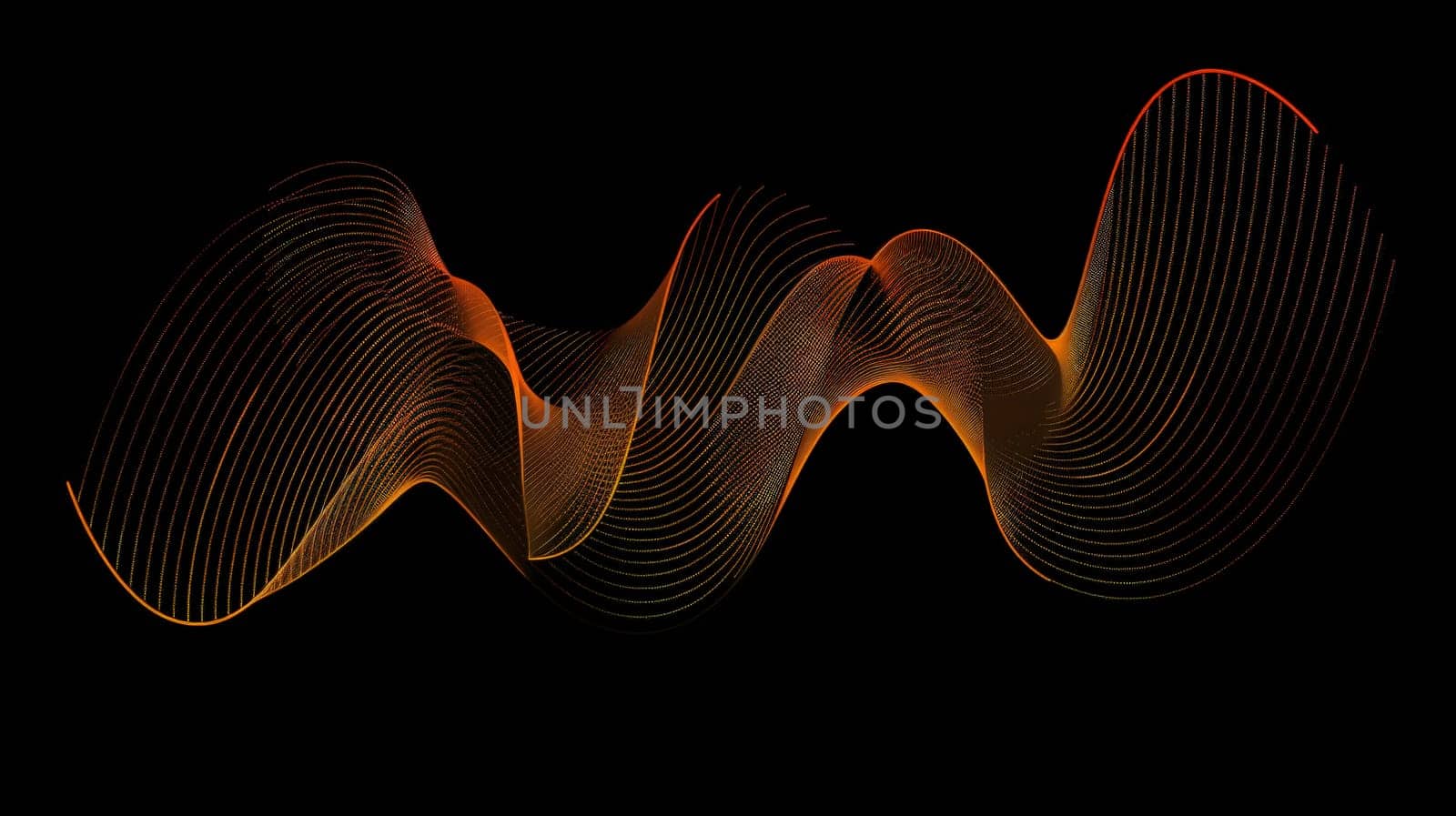 Immerse yourself in the dynamic energy of abstract circle lines, forming a vibrant orange wave against a stark black background. This vector illustration encapsulates the essence of technology, science, music, and modernity, offering a visual symphony of innovation and creativity.