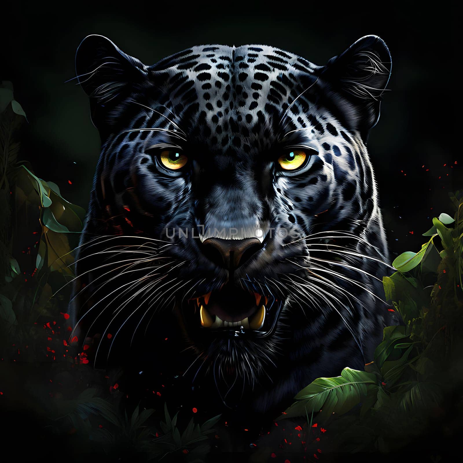 A black panther sneaks through the undergrowth looking for food