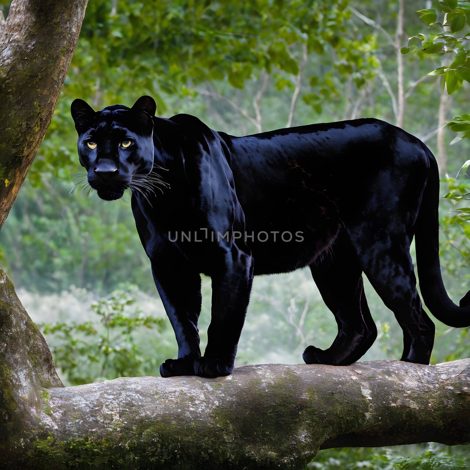 A black panther sneaks through the undergrowth looking for food