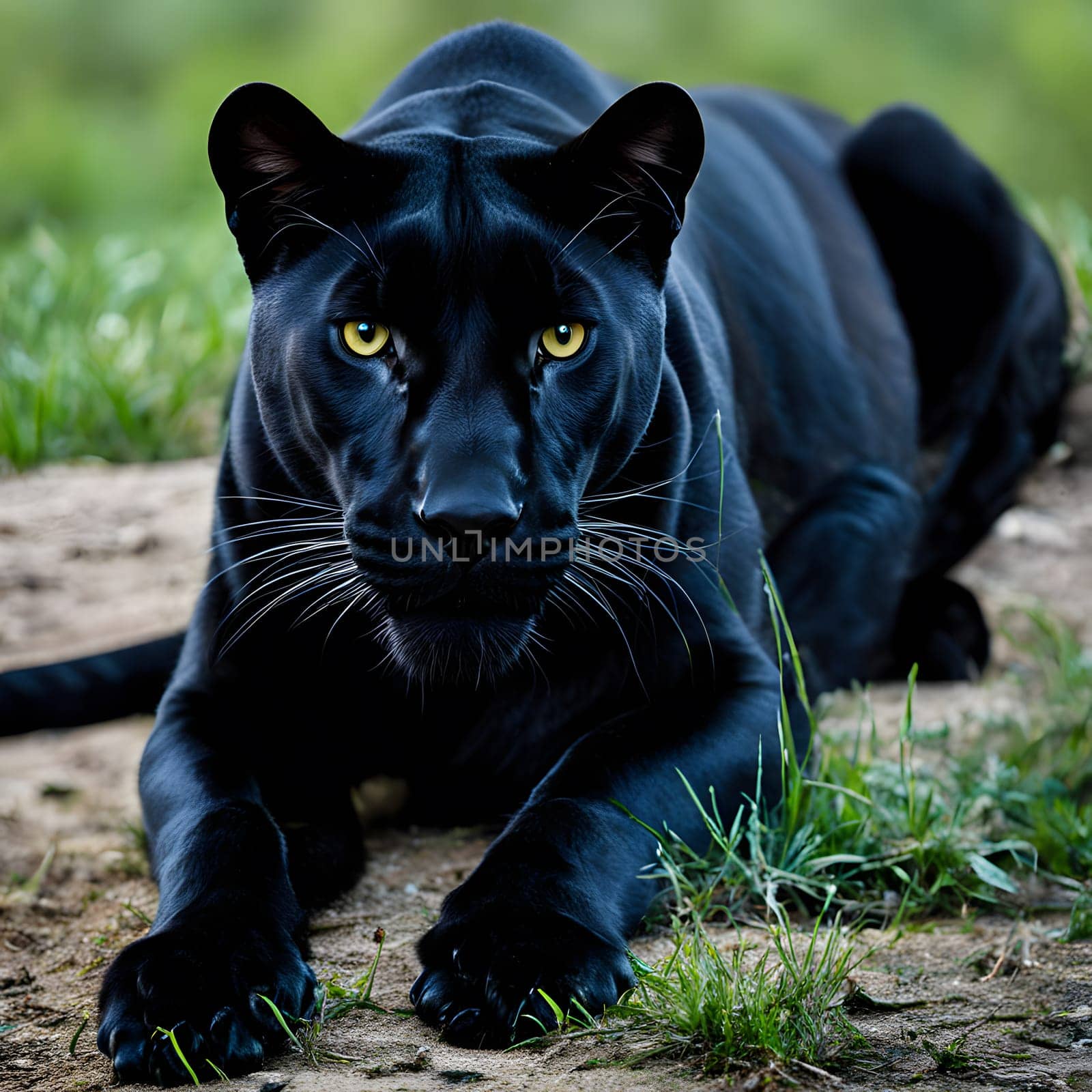 A black panther sneaks through the undergrowth looking for food