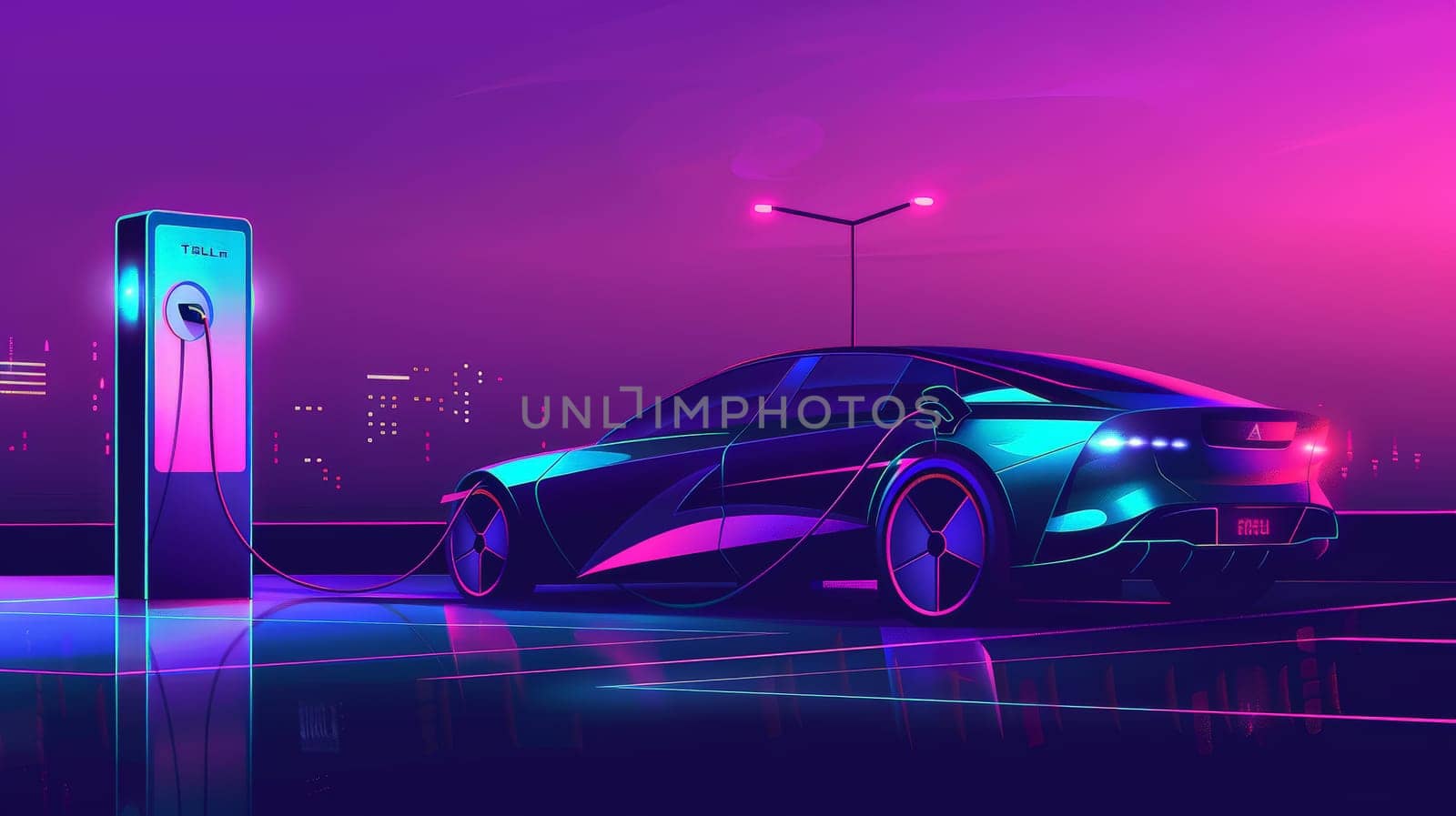 Dive into the forefront of automotive innovation with an electrifying image showcasing a power supply connected to an electric vehicle charging battery. This EV charging station, designed for electric and plug-in hybrid cars, epitomizes cutting-edge technology and sustainable transportation concepts.
