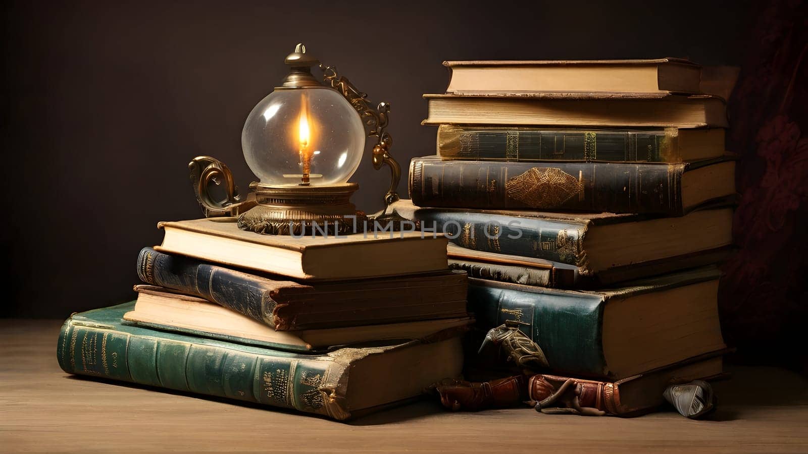 Old vintage books on the table
