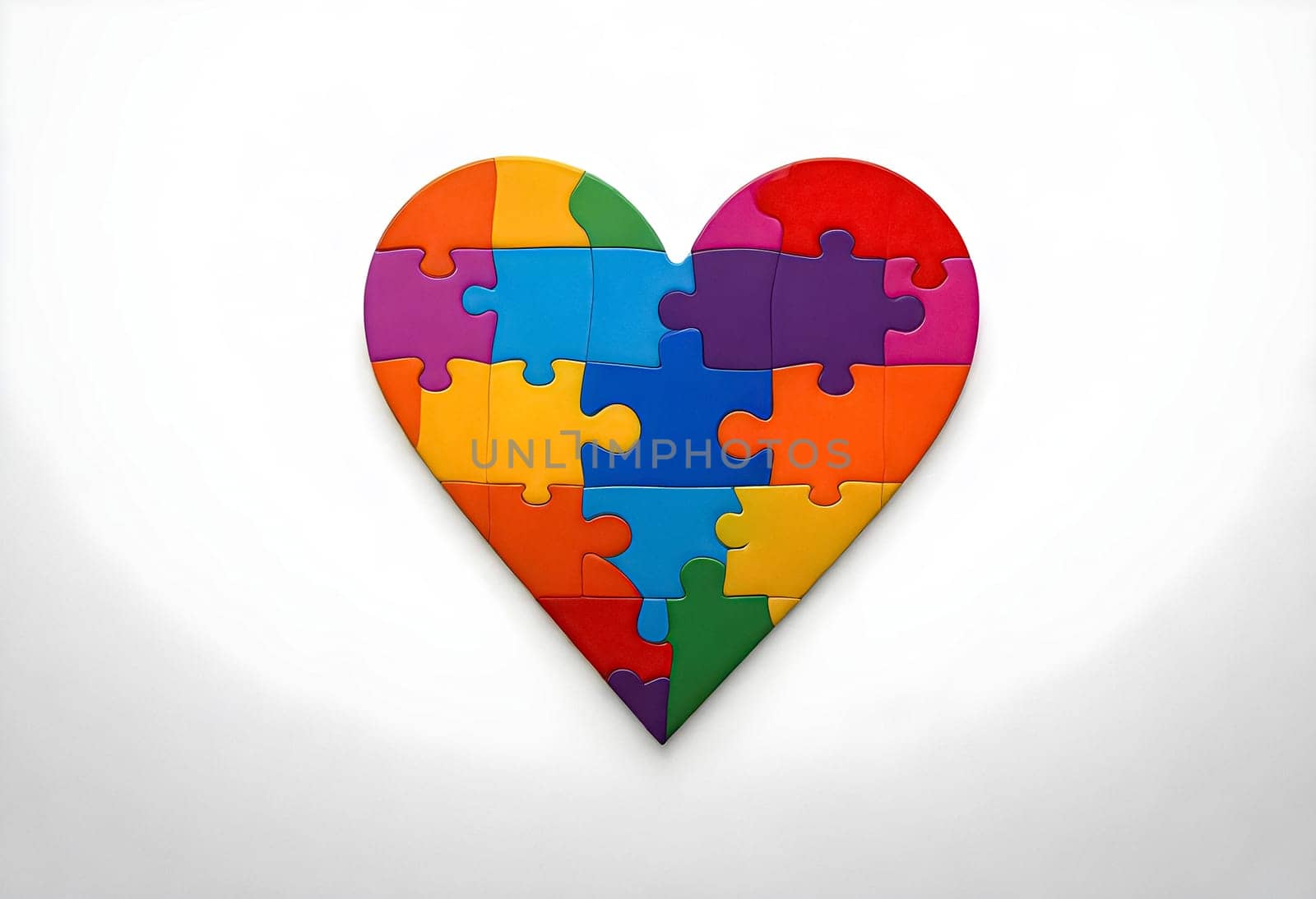 AI generated of heart of pride month, autism colorful puzzle piece