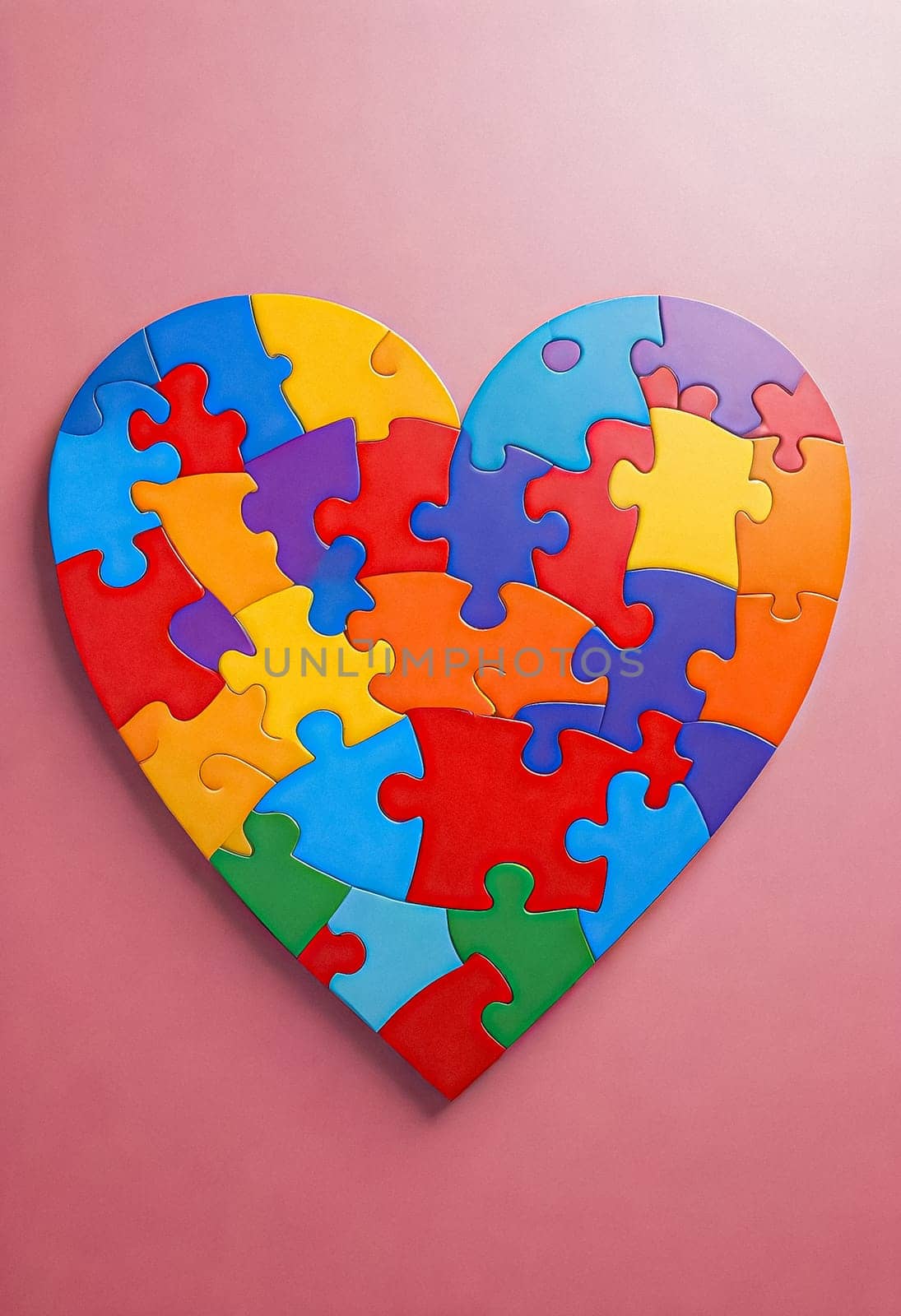 AI generated of a heart shaped puzzle piece on a pink background