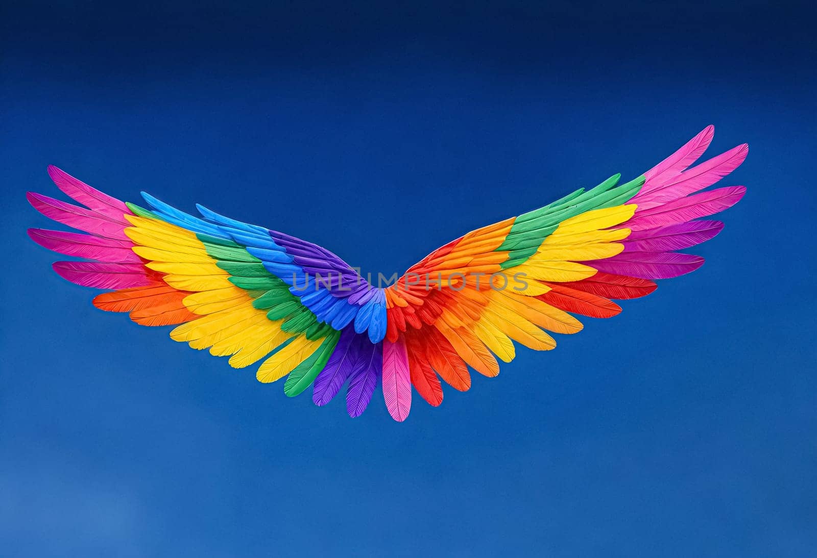 AI generated of a colorful rainbow angel wings flying in the sky