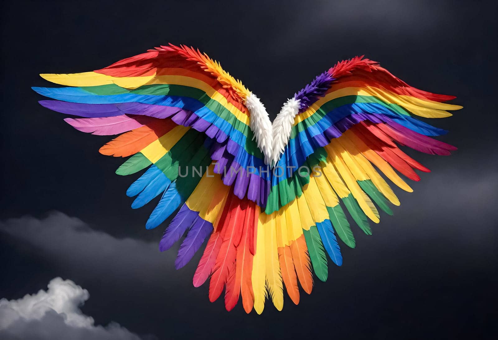 AI generated of rainbow wings on a black background