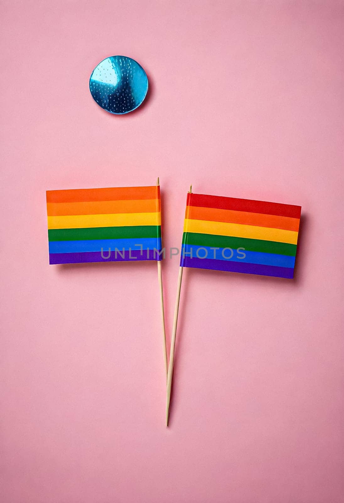 AI generated of two flags with rainbow colors on them are on a pink background