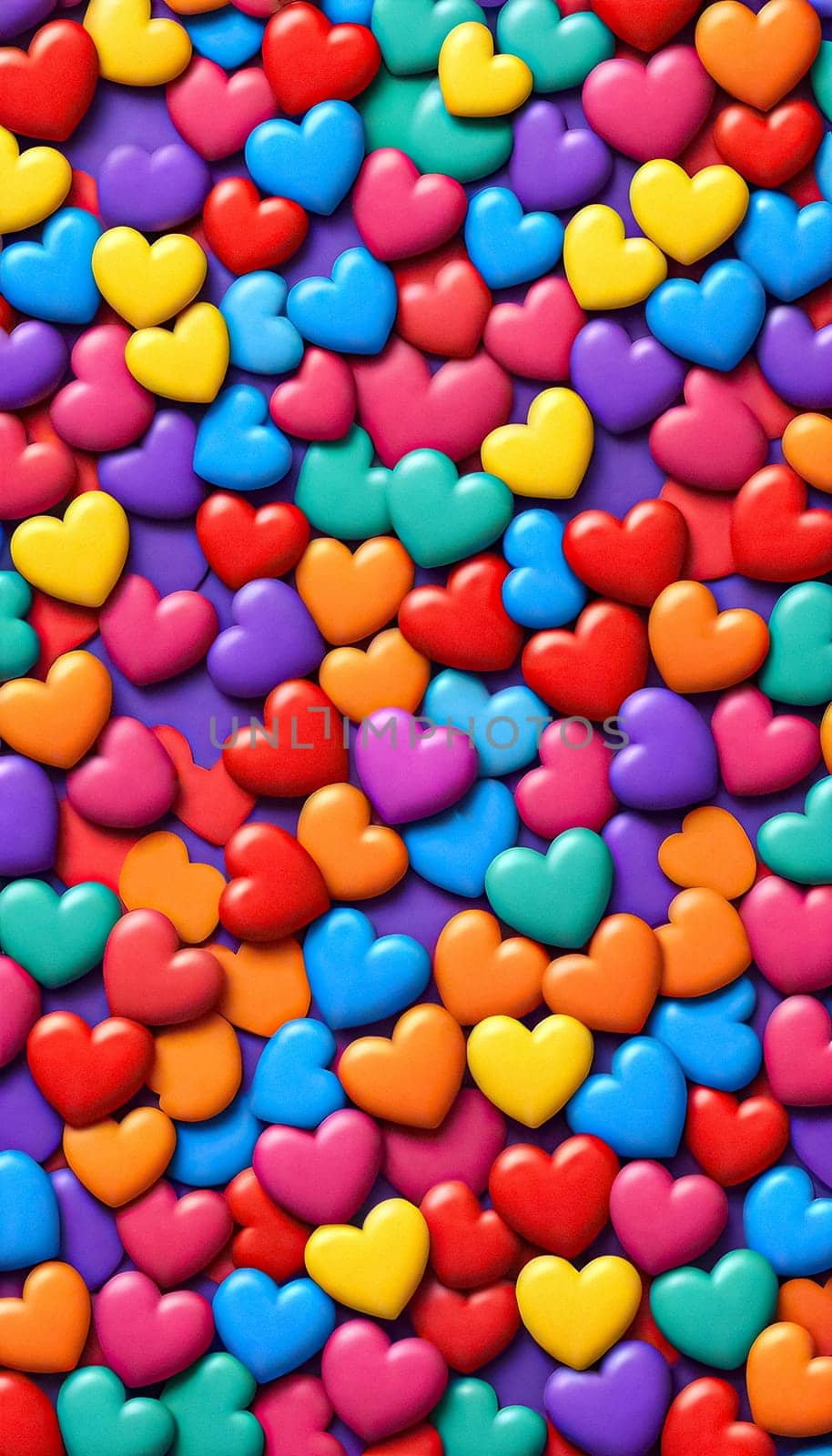 AI generated of colorful hearts arranged on wallpaper background