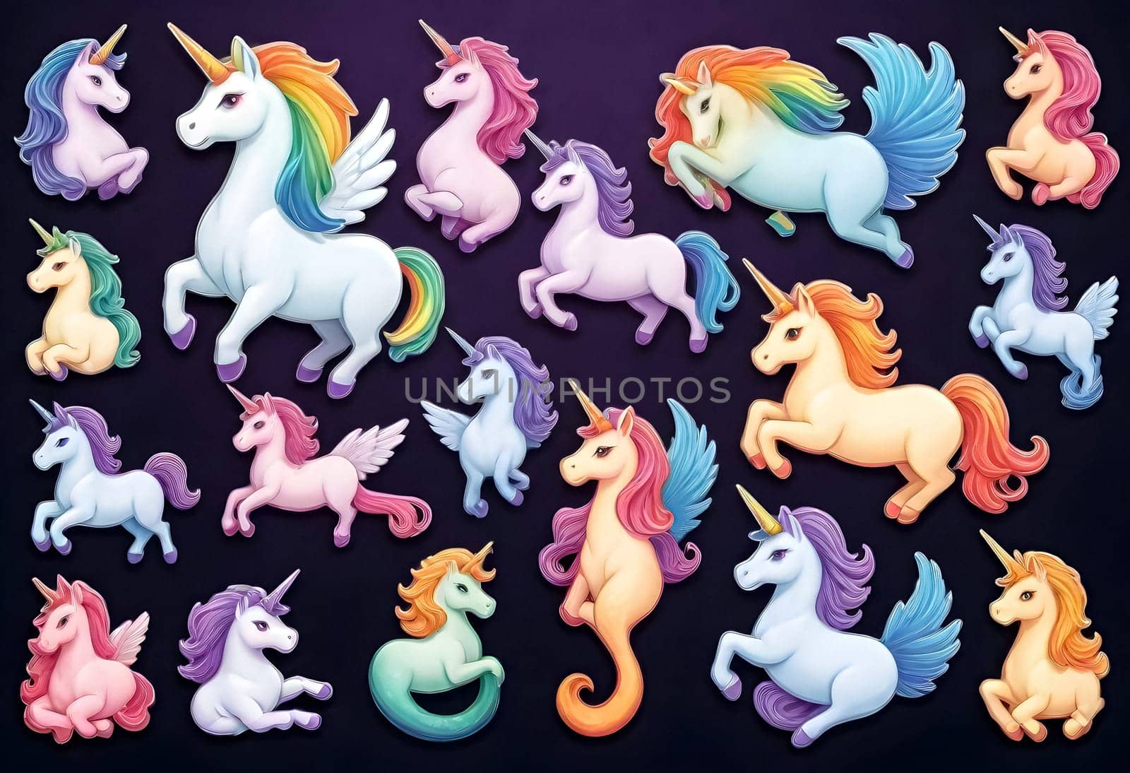 AI generated of a collection of unicorns clip art stickers