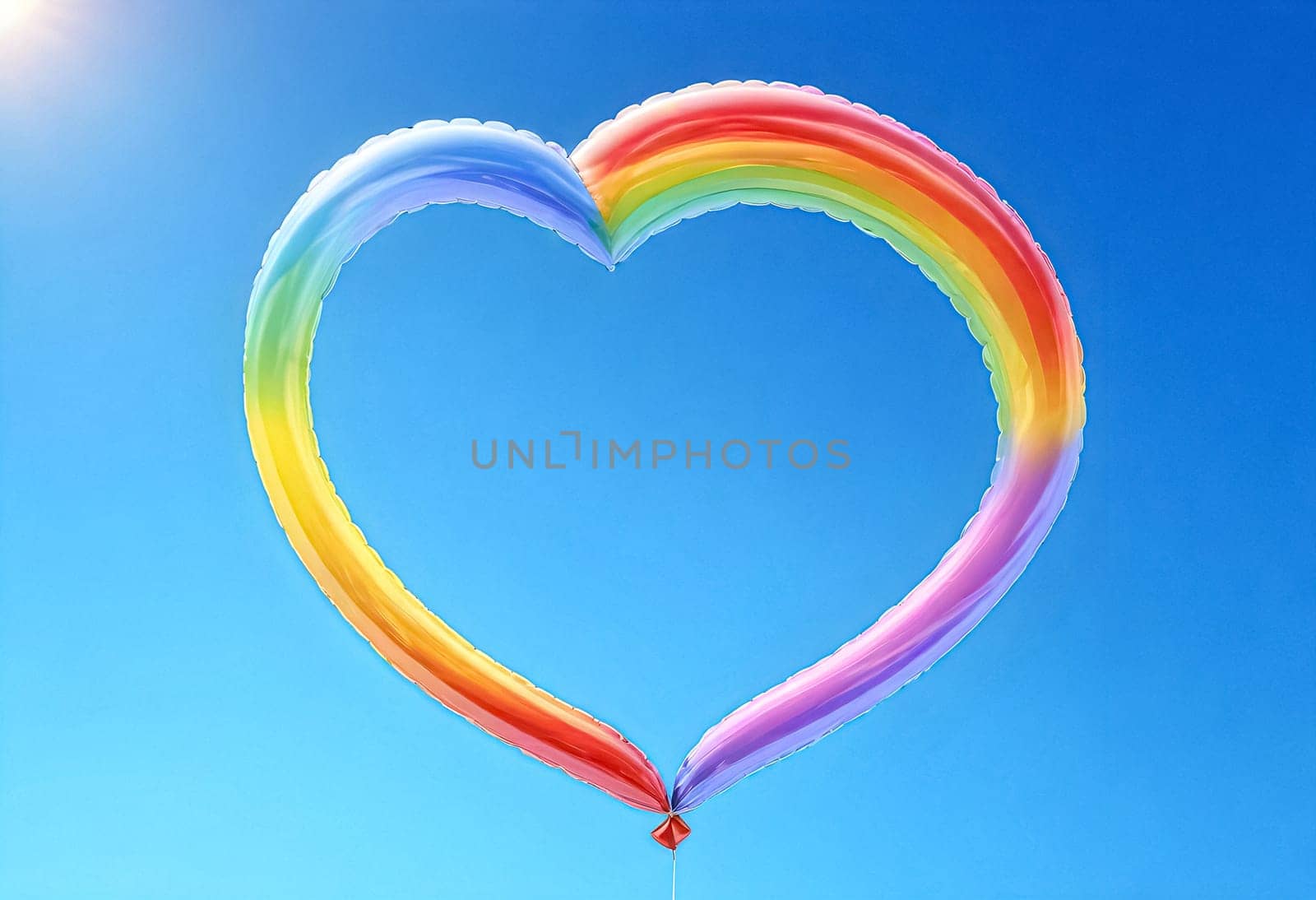 AI generated of a rainbow heart balloon in the sky