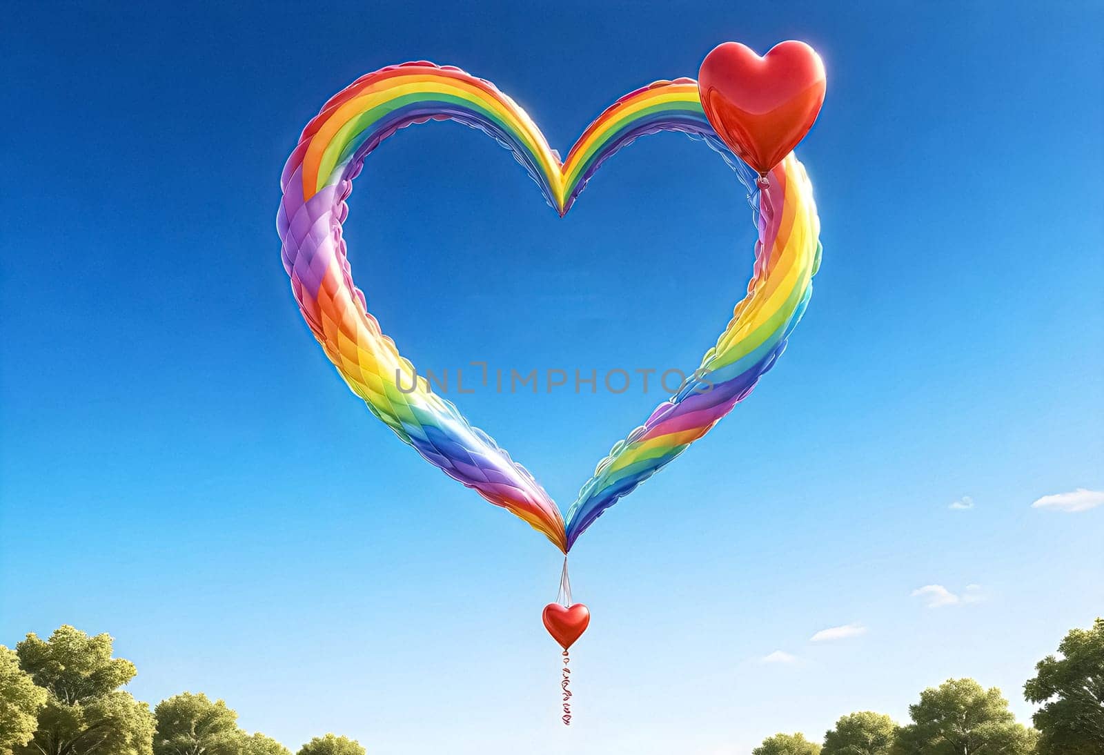 AI generated of a heart shaped balloon with a rainbow in the middle