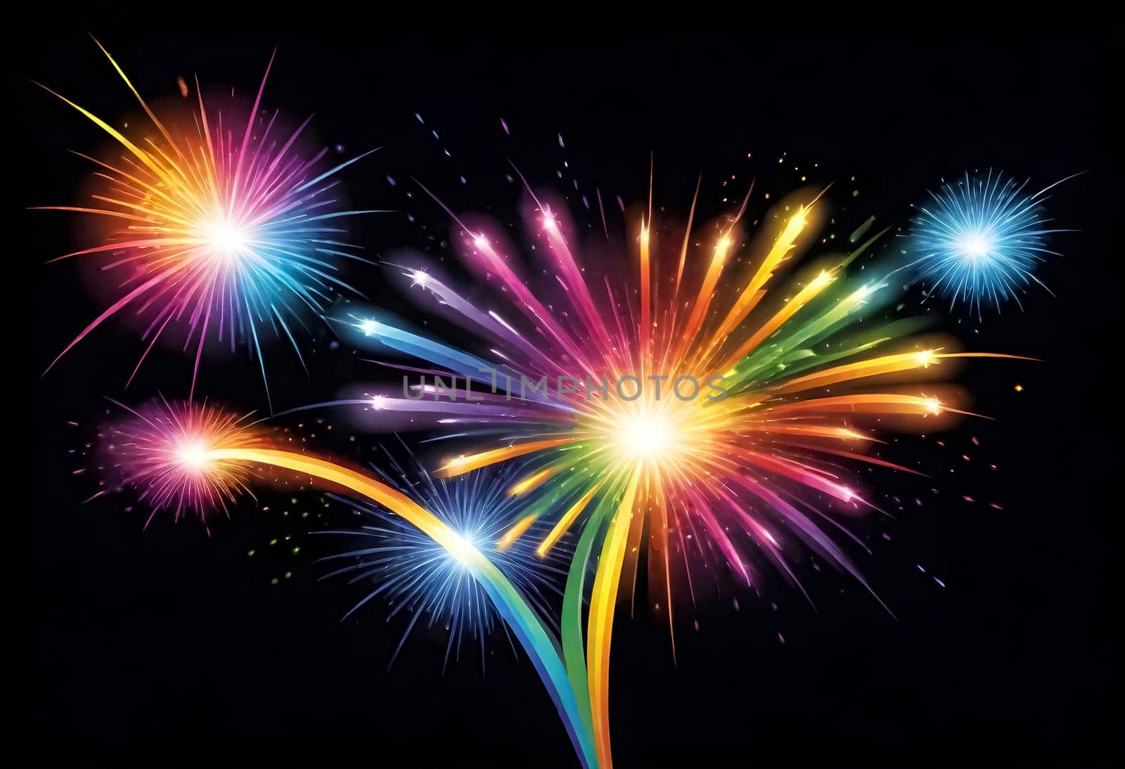 AI generated of a colorful fireworks explode on black background