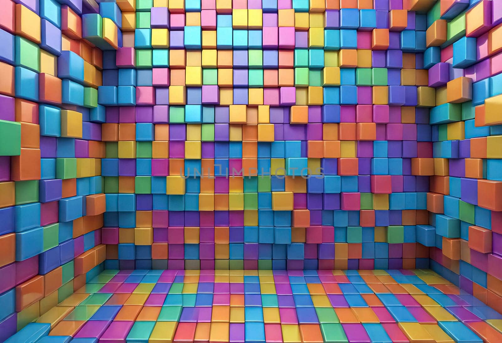AI generated of a colorful room with many colorful cubes in it