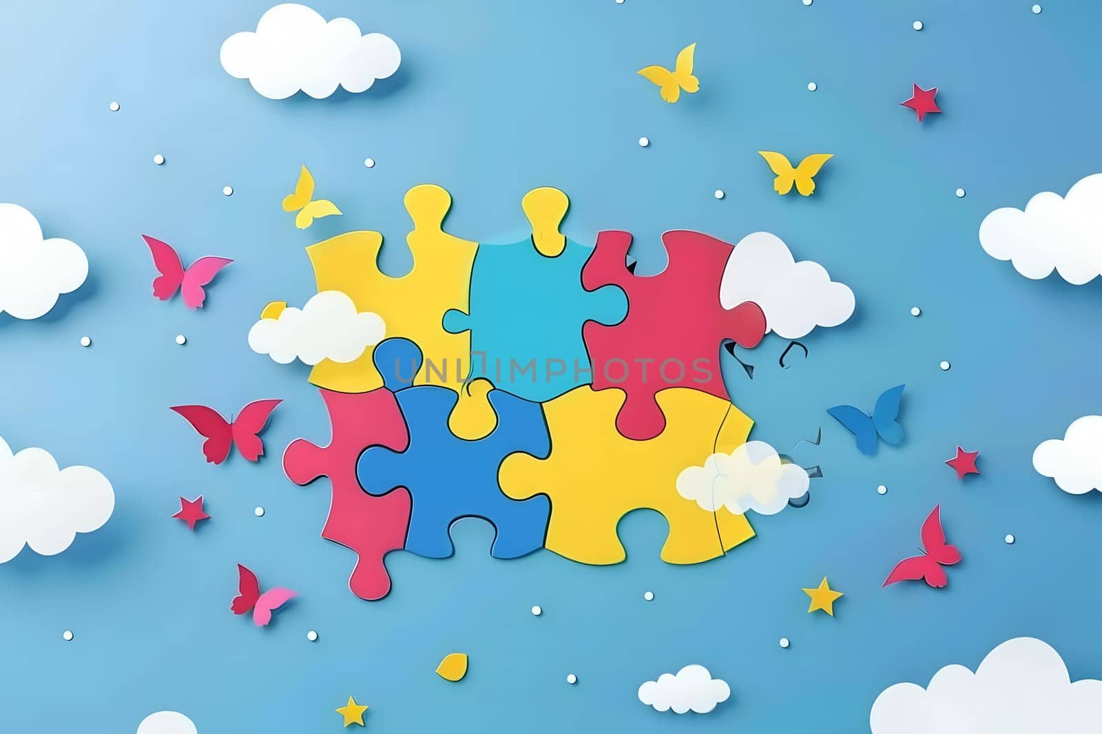 World autism awareness day, Images of children with autism holding their energy standing and looking at the colorful wall exploded in abundance, Flat design 3d style, Generative ai
