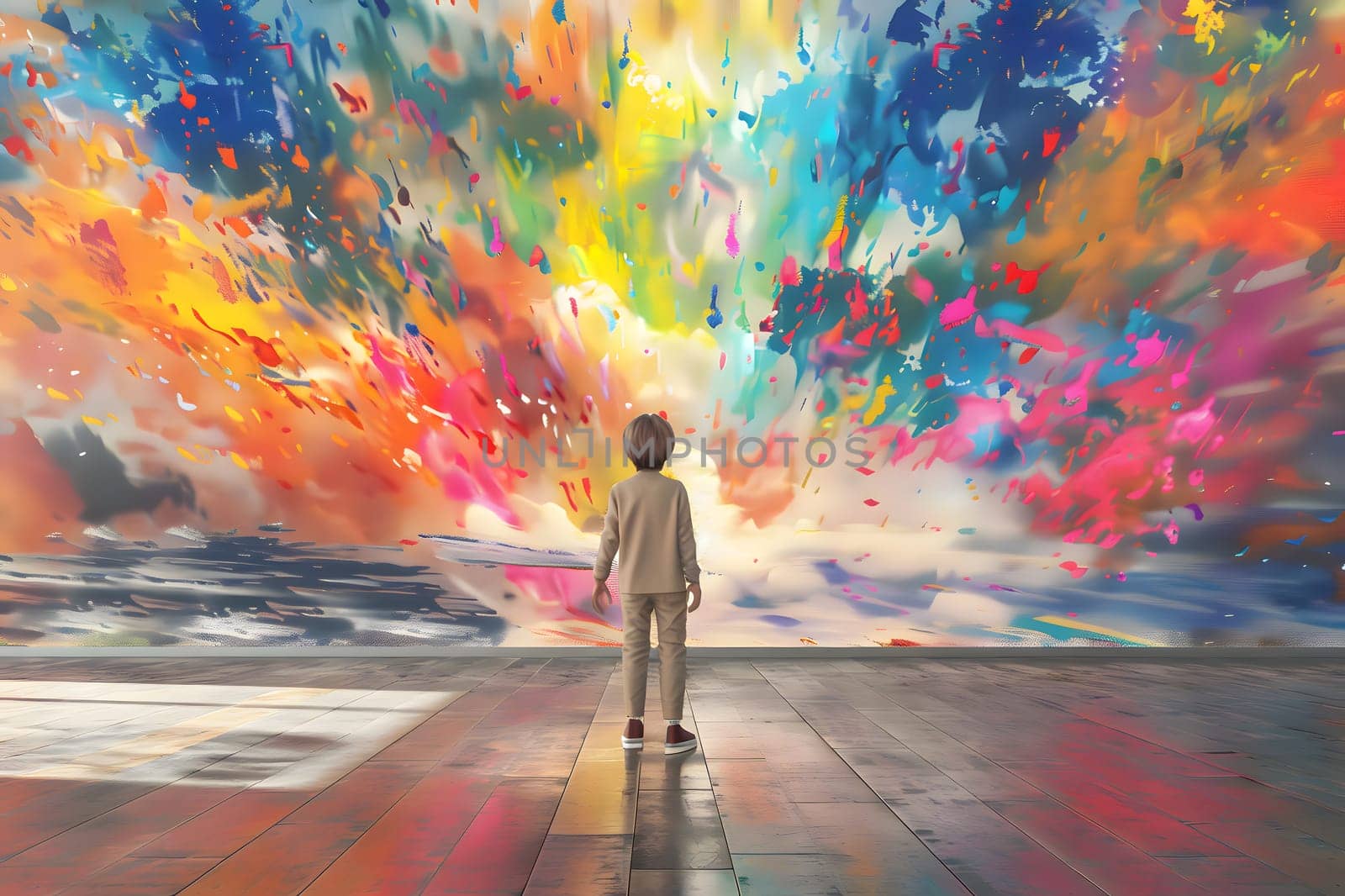 World autism awareness day, Images of children with autism holding their energy standing and looking at the colorful wall exploded in abundance, generative ai