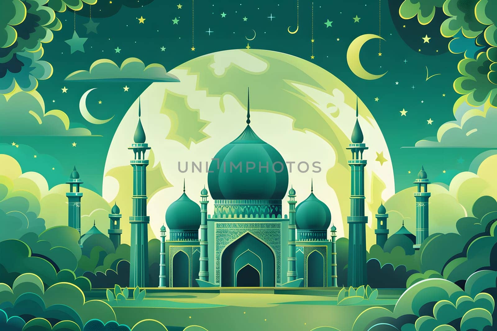 Pakistan Day Mosque Pattern Template, Flat Design, Generative Ai