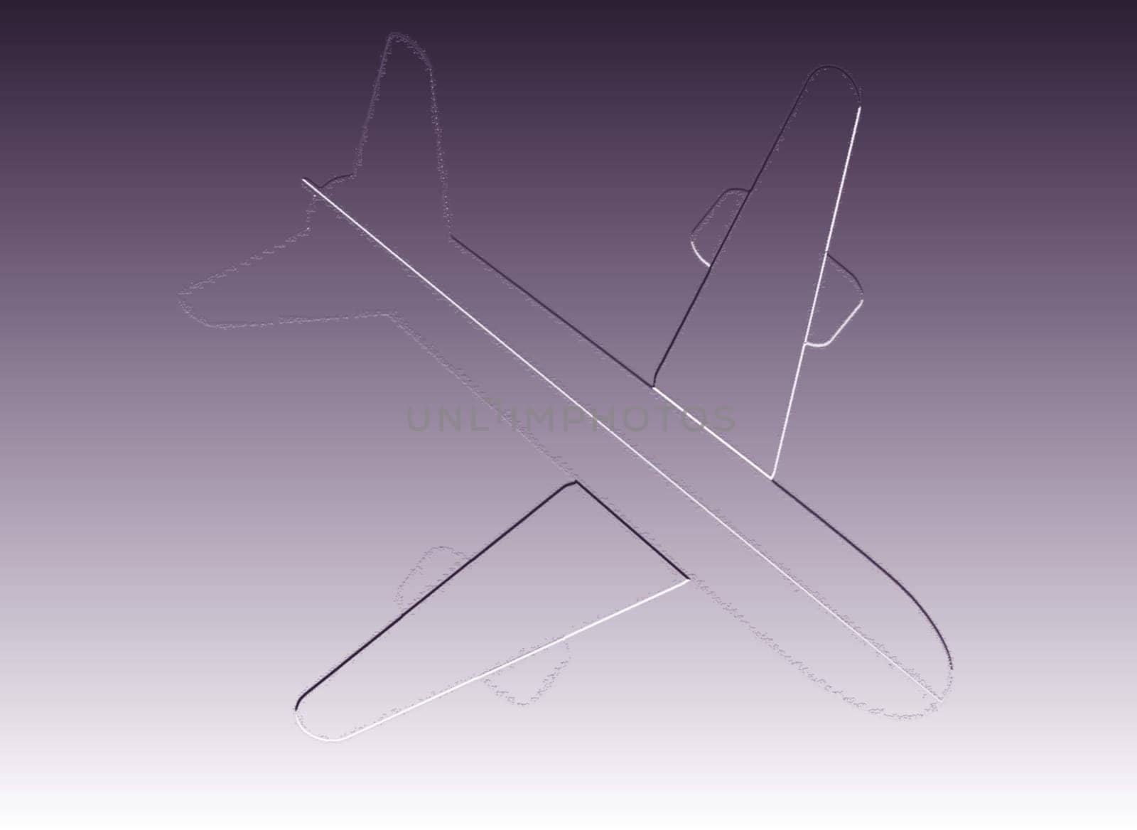 Abstract silhouette of a transparent airplane on a gray-blue background close-up